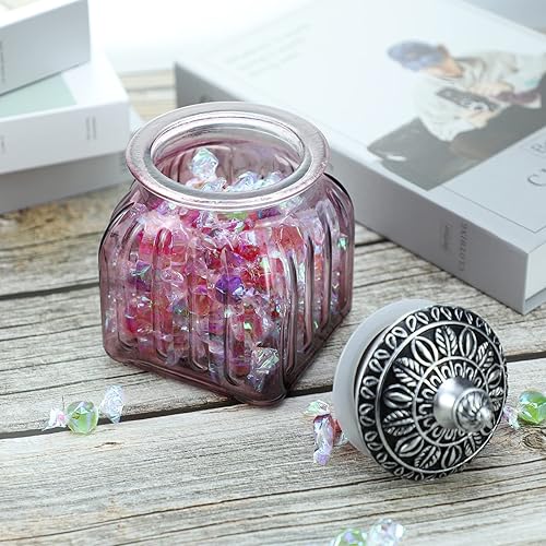 Miniatura 38 de SOCOSY Tarro de cristal transparente vintage para dulces con tapa, tarro de nueces, caja de joyería, tarros de dulces de boda, tarros de bufé