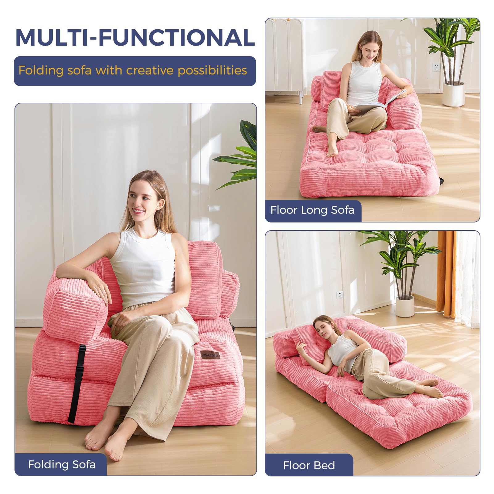 MAXYOYO Faltbares Schlafsofa,Cord Umwandelbarer Sofa Bett Schlafsessel mit Kissen,160x80 cm Komfortable Schlafcouch Bodensofa-Lounge für Schlafzimmer Wohnzimmer