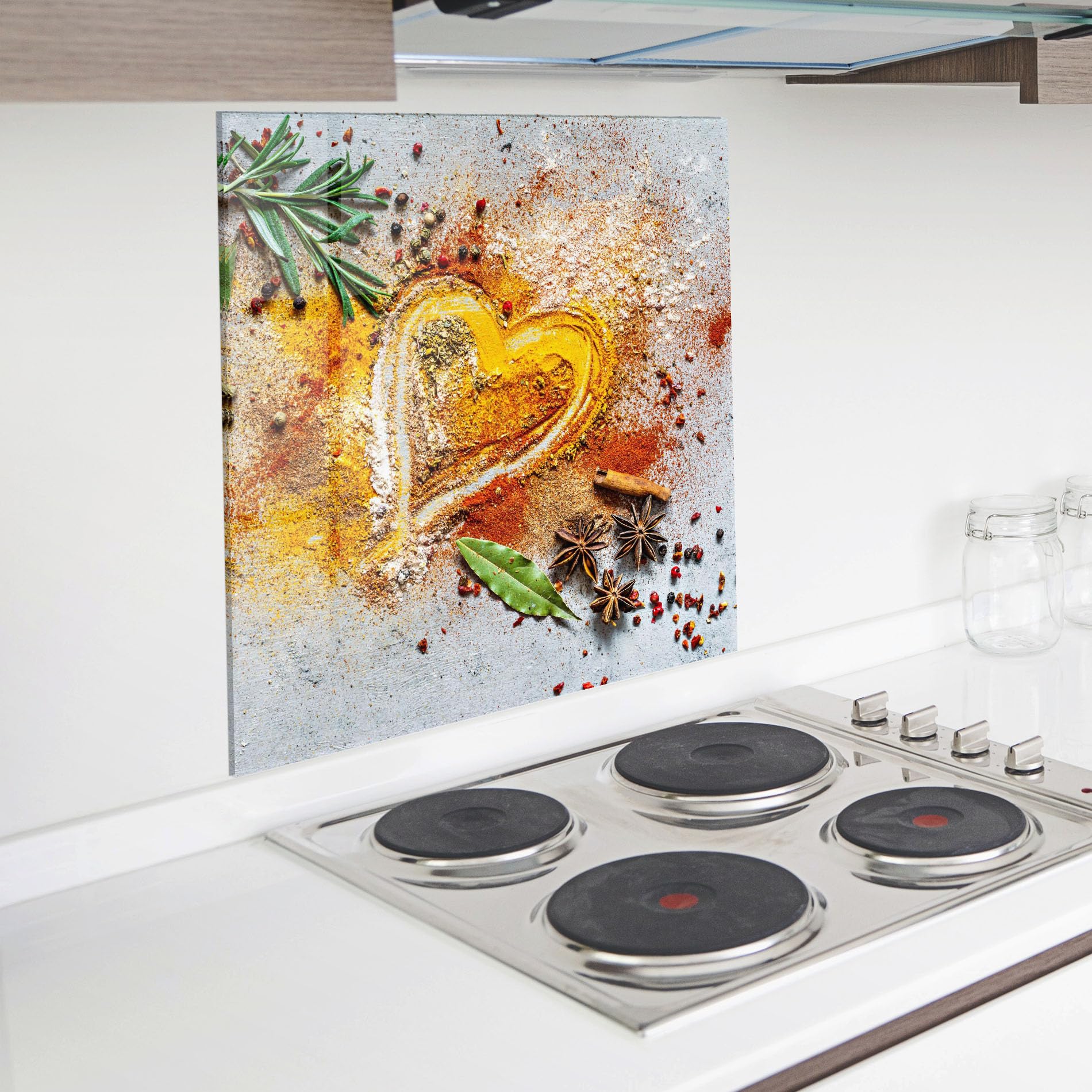 ARTHUB® Paraschizzi Cucina in Vetro temperato 60x60 cm, Heart Spice Powders | Protezione Contro Gli Schizzi, Protezione murale per fornelli, Vetro temperato, Alimenti, Spezie