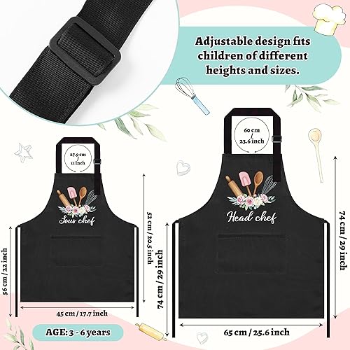Miniatura 2 de R HORSE Juego de delantales a juego para adultos y niños, 3 piezas, delantal de cocina ajustable para padres e hijos, 2 bolsillos, 1 juego de