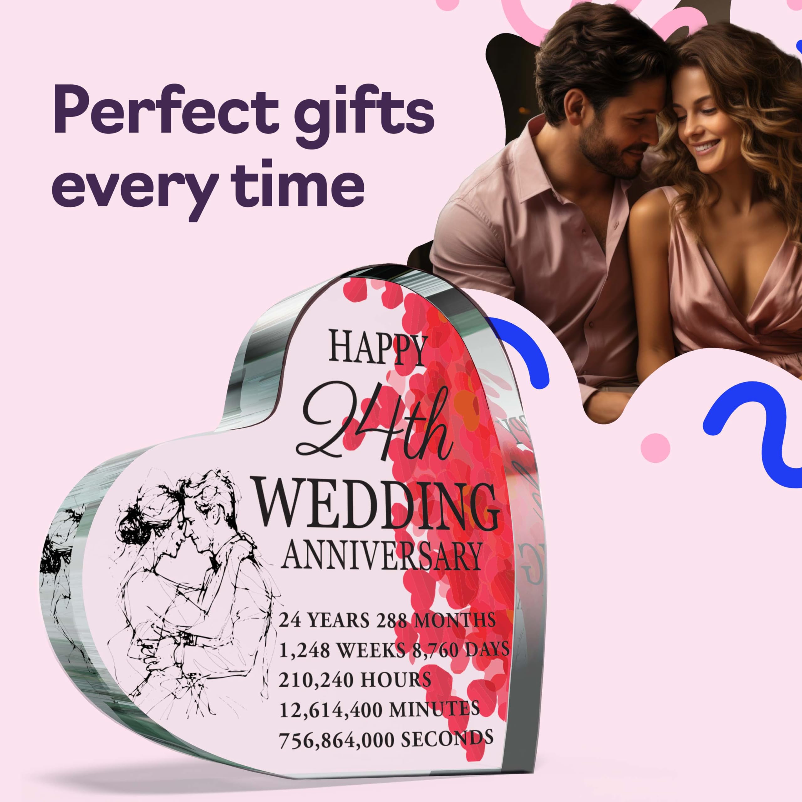 24th Anniversary Plaque Gifts for Wife Husband, Happy 24th Wedding Anniversary - Image 2