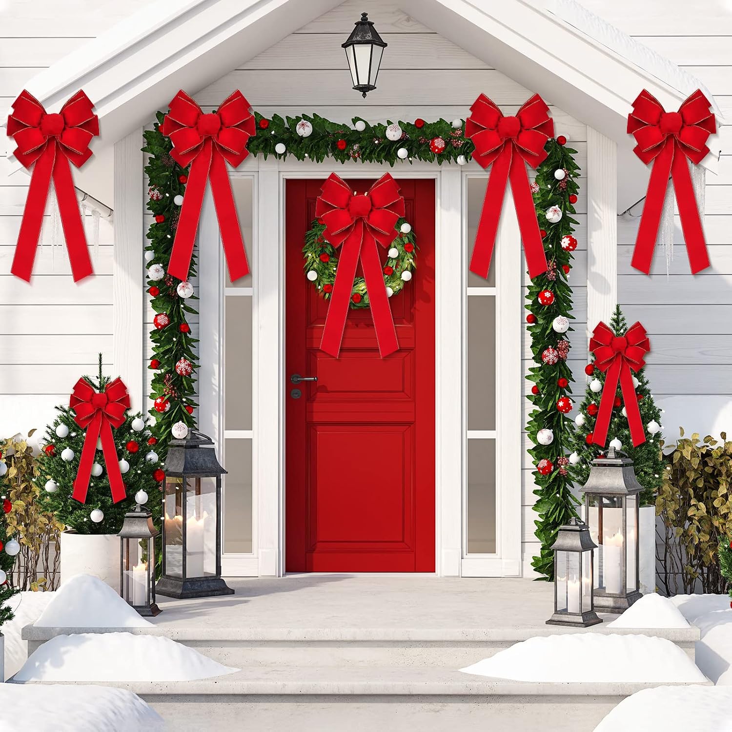 Yinkin 12 Pcs Large Red Christmas Wreath Bows Outdoor Decorations Giant Red Bow with Gold Edge Handmade Velvet Wreath Bow for Xmas Home Front Door Tree Topper Decoration, 15 x 44 Inch and 10 x 26 Inch