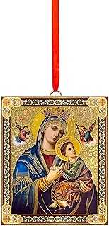 Needzo Catholic Orthodox Madonna and Child Icon Virgin Mary Christ Jesus in Gold Christmas Ornament 3 1/16 Inch