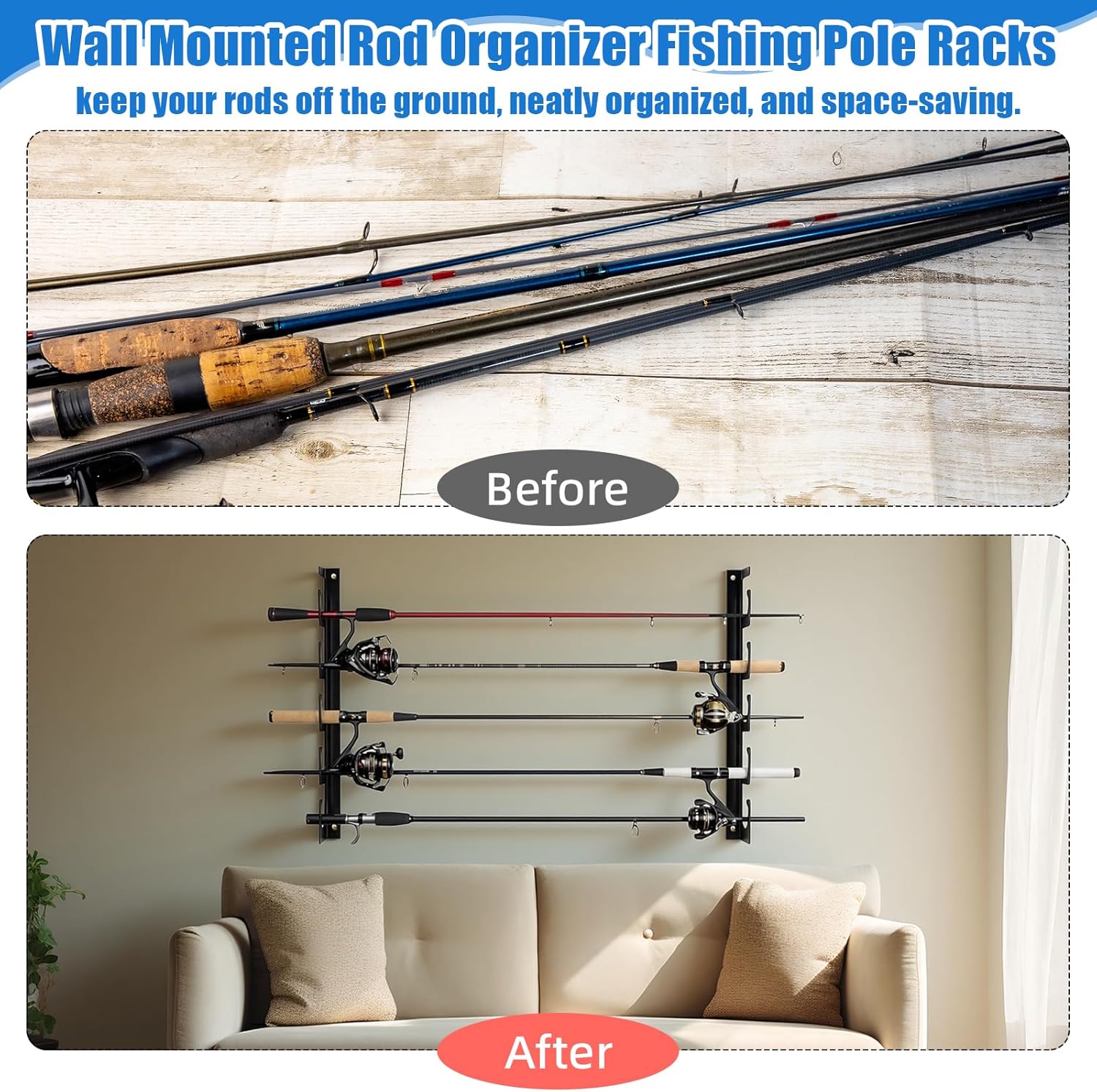 8 Set Fishing Rod Holders for 40 H5 Wall Ceiling Mounted Fishing Pole Racks Horizontal Pole Storage Holders for Garage Boats Door Rod Rack Summer Boat Accessories Nets Gifts Men