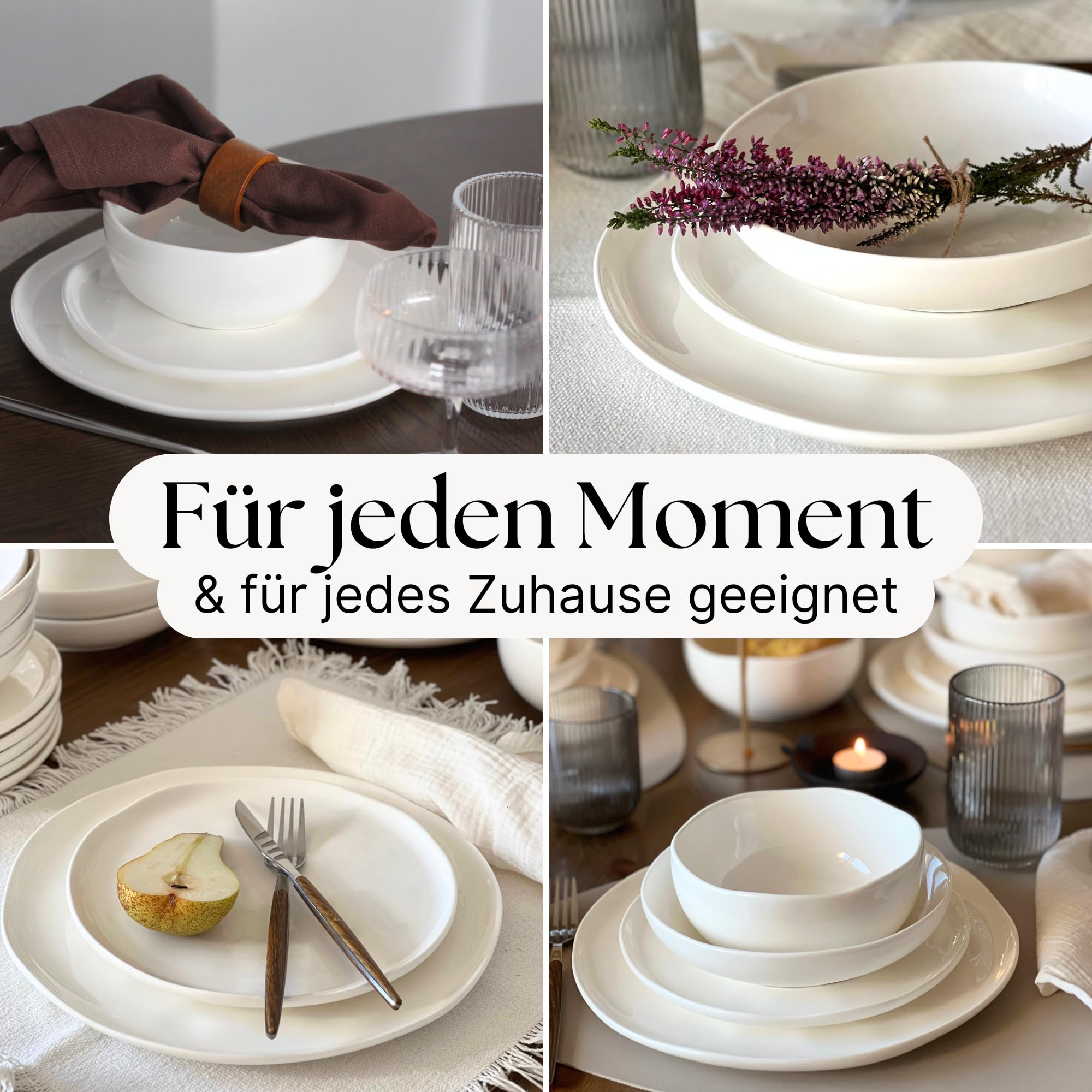 Zoha Perlemor Geschirrset 12 Personen – modernes Tafelservice 48-teilig – stilvolles Porzellan Geschirrset 12 Personen - Teller-Set im skandinavischen Look – spülmaschinengeeignet & mikrowellenfest