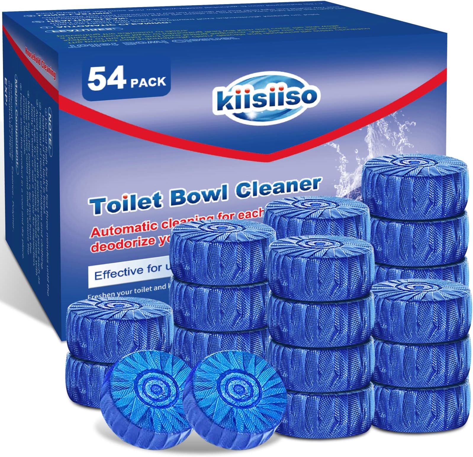 Multipurpose Bathroom Cleaners, 54 Pack Commercial & Household Toilet Bowl Cleaners, Blue Toilet Bowl Tablets Drop in Tank, Janitorial Deodorizers