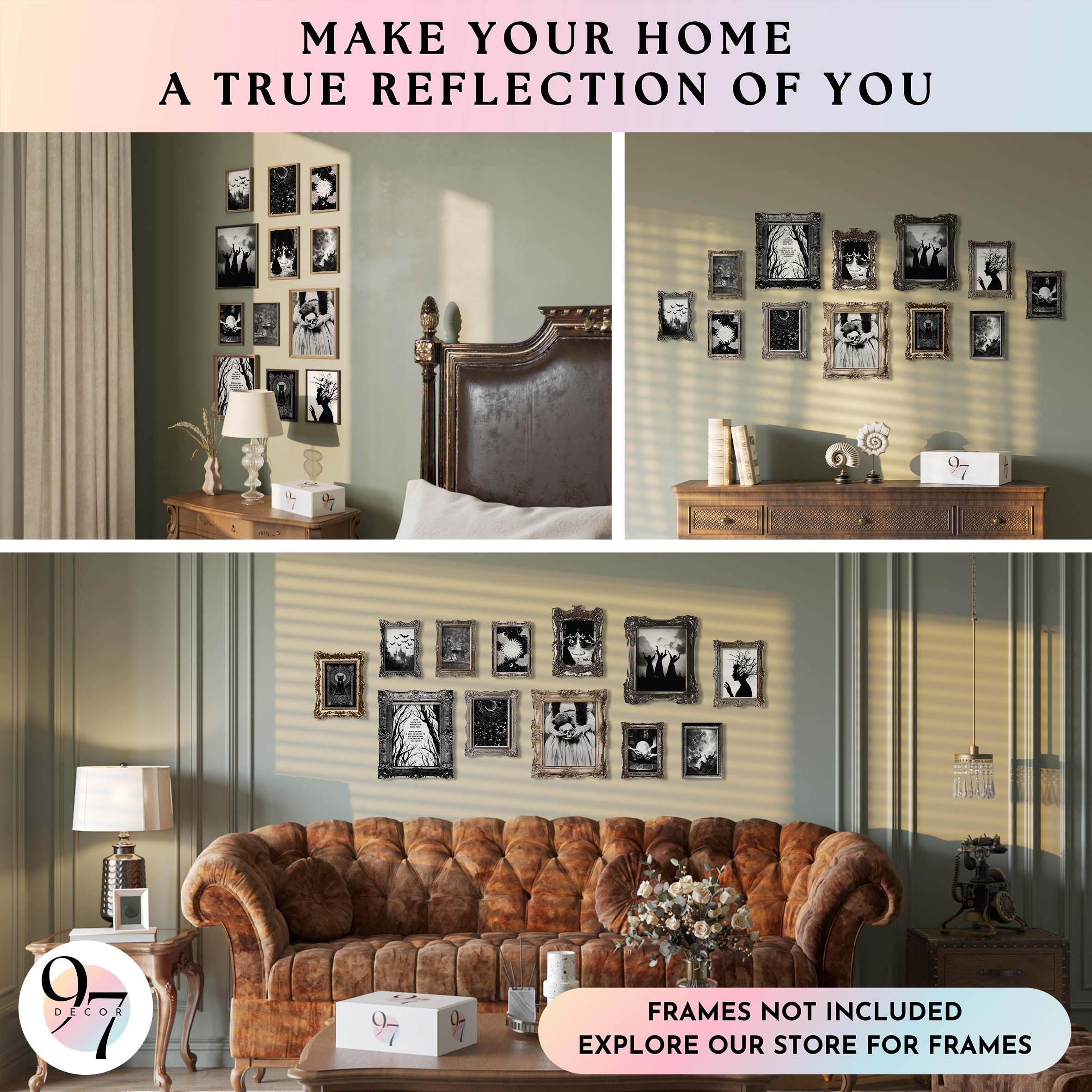 97 Decor Dark Academia Decor For Bedroom - Gothic Home Decor Aesthetic, Moody Dark Academia Wall Art, Vintage Halloween Posters For Room Aesthetic, Spooky Gothic Pictures Goth Decorations (UNFRAMED): Vintage Witchy UNFRAMED