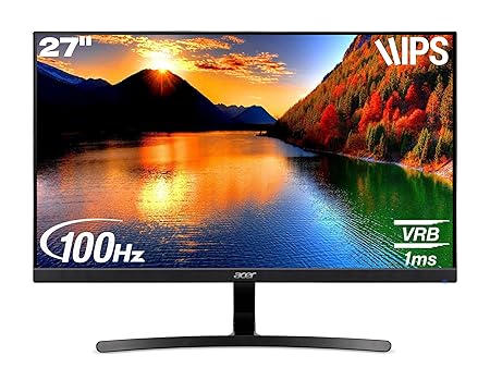 Acer K273E 27 Inch IPS Full Hd LCD Monitor with Led Back Light|1Ms Vrb 100Hz Refresh Rate|AMD Free Sync Technology|Zero Frame Design|1 X Vga 1 X Hdmi with Inbox Hdmi Cable|Stereo Speakers,Black