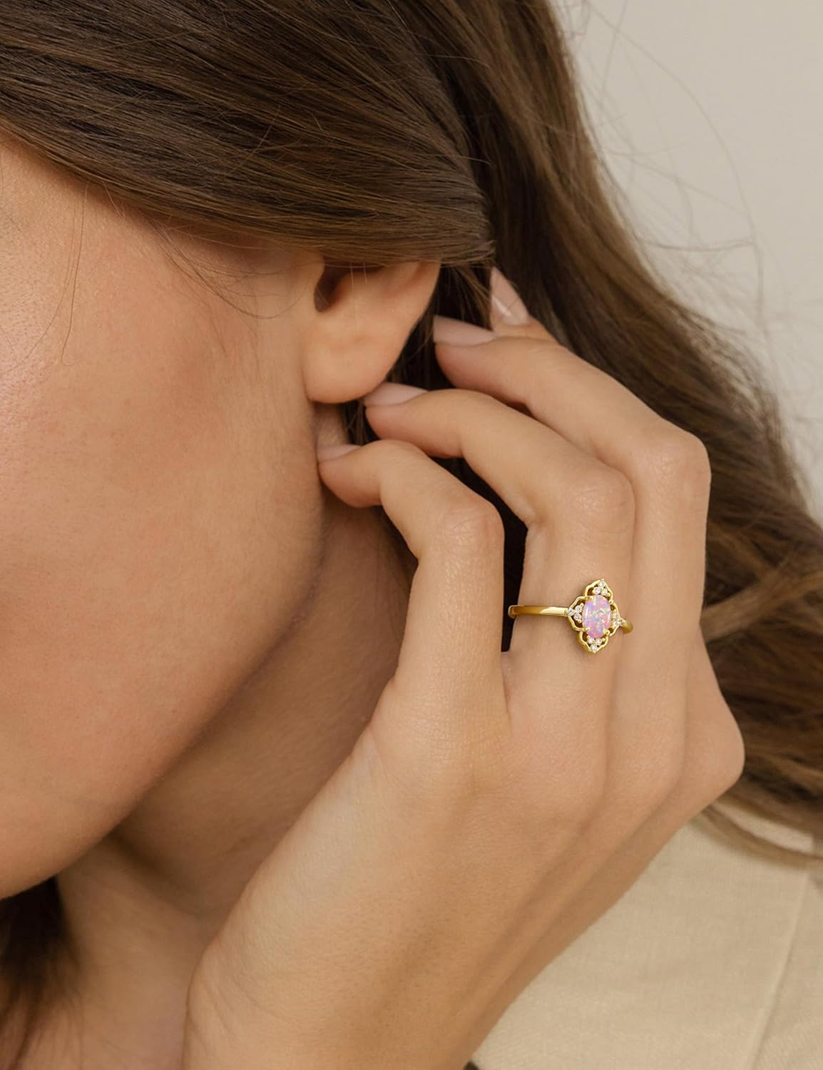 Opal Rings for Women Dainty Engagement Rings 18K Gold Plated Colver Bands Non Tarnish Gifts for Her Wife Mom Friend Size 5-10 - Image 6