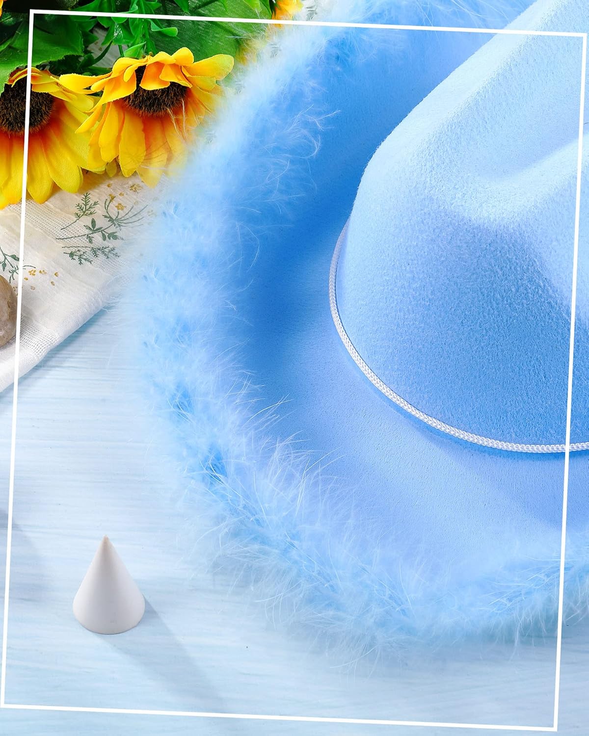 Tarpop Cowboy Hat Boa Cowgirl Hat with Feather for Women Bachelorette Western Wedding Party Costume Accessories - Image 7