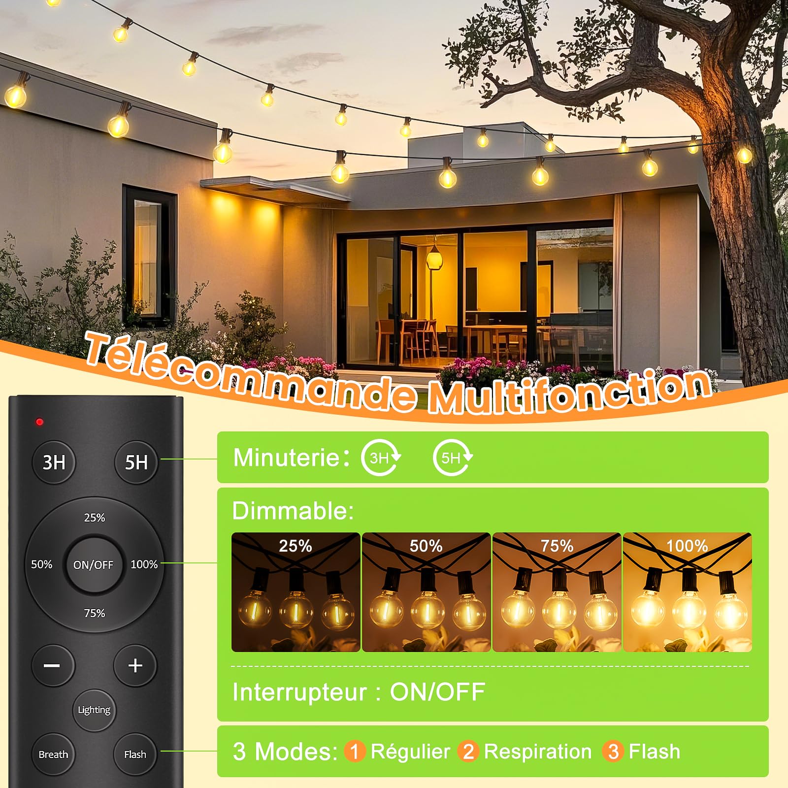 Guirlande Lumineuse d'Extérieur et intérieur - 45M LED Guirlande Guinguette