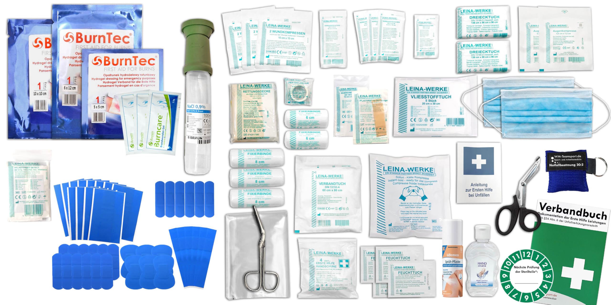 Erste Hilfe SET GASTRO für Betriebe DIN/EN 13157 PLUS 4 INKL. Augenspülung + Kühlgel + detektierbare Pflaster + Hydrogelverbände + Hygiene-Gel & SPRÜHFPFLASTER