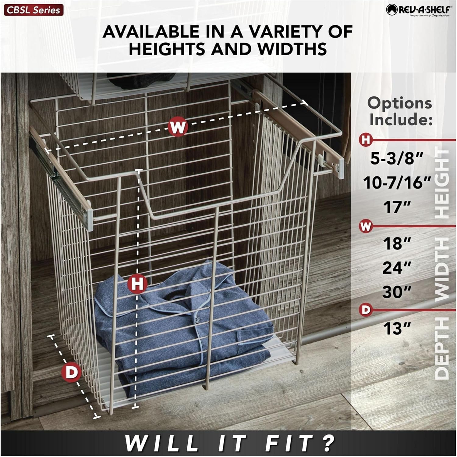 Rev-A-Shelf CBSL-181410-1 Sidelines 18" W x 14" D x 10-1/2"H Slide Out Deep Closet Basket for Custom Closet Systems - Chrome