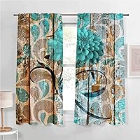 Vista 3 de Cortinas opacas de granja, dalia rústica en tablones de madera, cortina de granero con aislamiento térmico, cortinas de bloqueo de luz, cortina