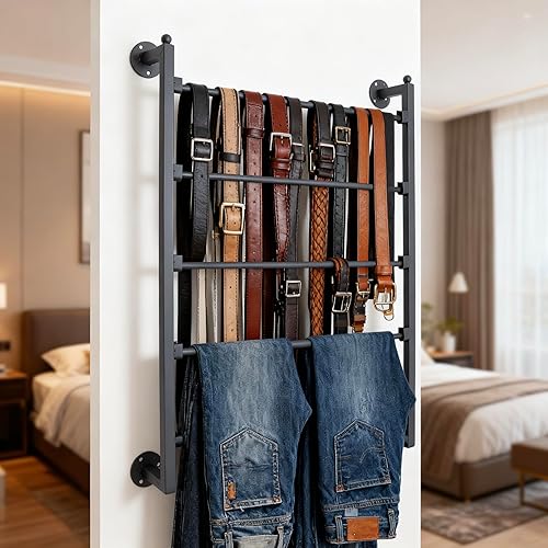 Miniatura 9 de Estante de 5 niveles para corbatas y bufandas, soporte organizador de cinta montado en la pared para envolver papel bufanda, cinturón de corbata,