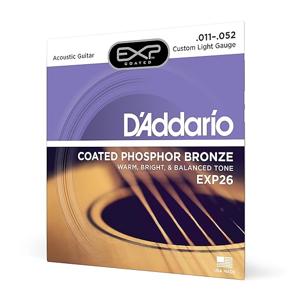 D'Addario EXP26 Coated Phosphor Bronze Acoustic Guitar Strings, Custom Light, 11-52