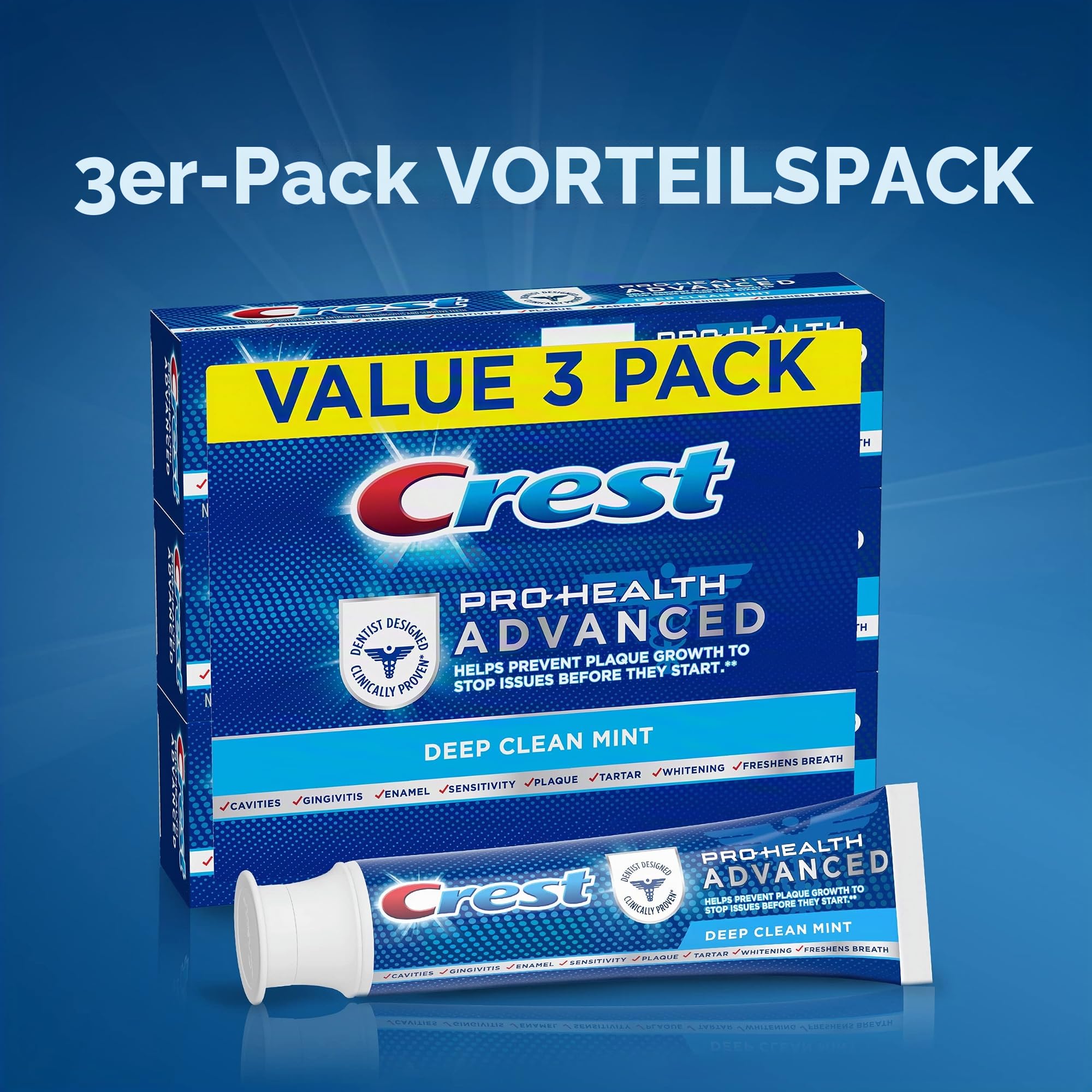 Crest Pro Health Advanced Deep Clean Zahnpasta, Minze, 432 g, 3er-Pack