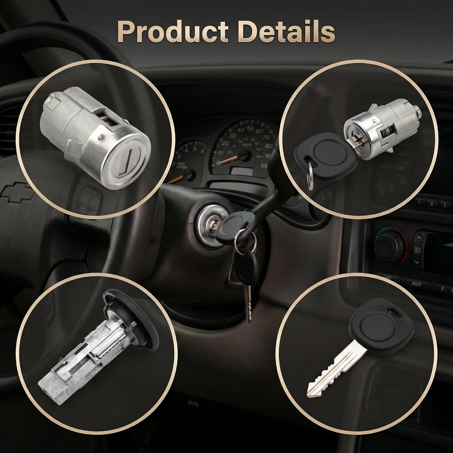 707835 Ignition Switch Lock Cylinder with Door Lock Cylinder 706592 & Key 598007, Compatible with 2003-2006 Chevy Silverado, Suburban, GMC Sierra, Yukon, Cadillac Escalade, Replaces OEM 7012945