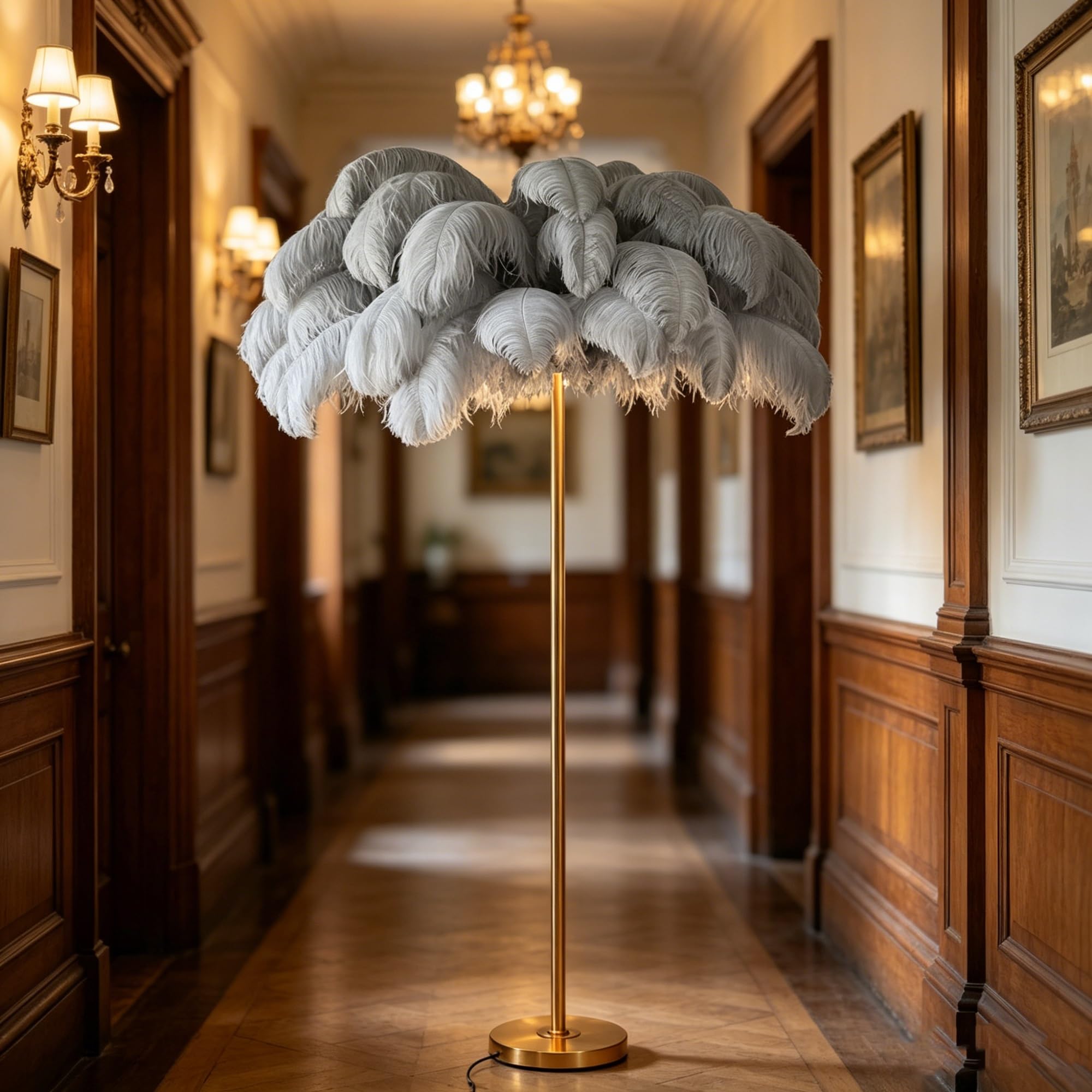 kumamart Fluffy Ostrich Feather Shade Floor Lamp,Decorative Indoor Accent for Living Space Bedroom Couch Side with Dual Black White Options(Grey)