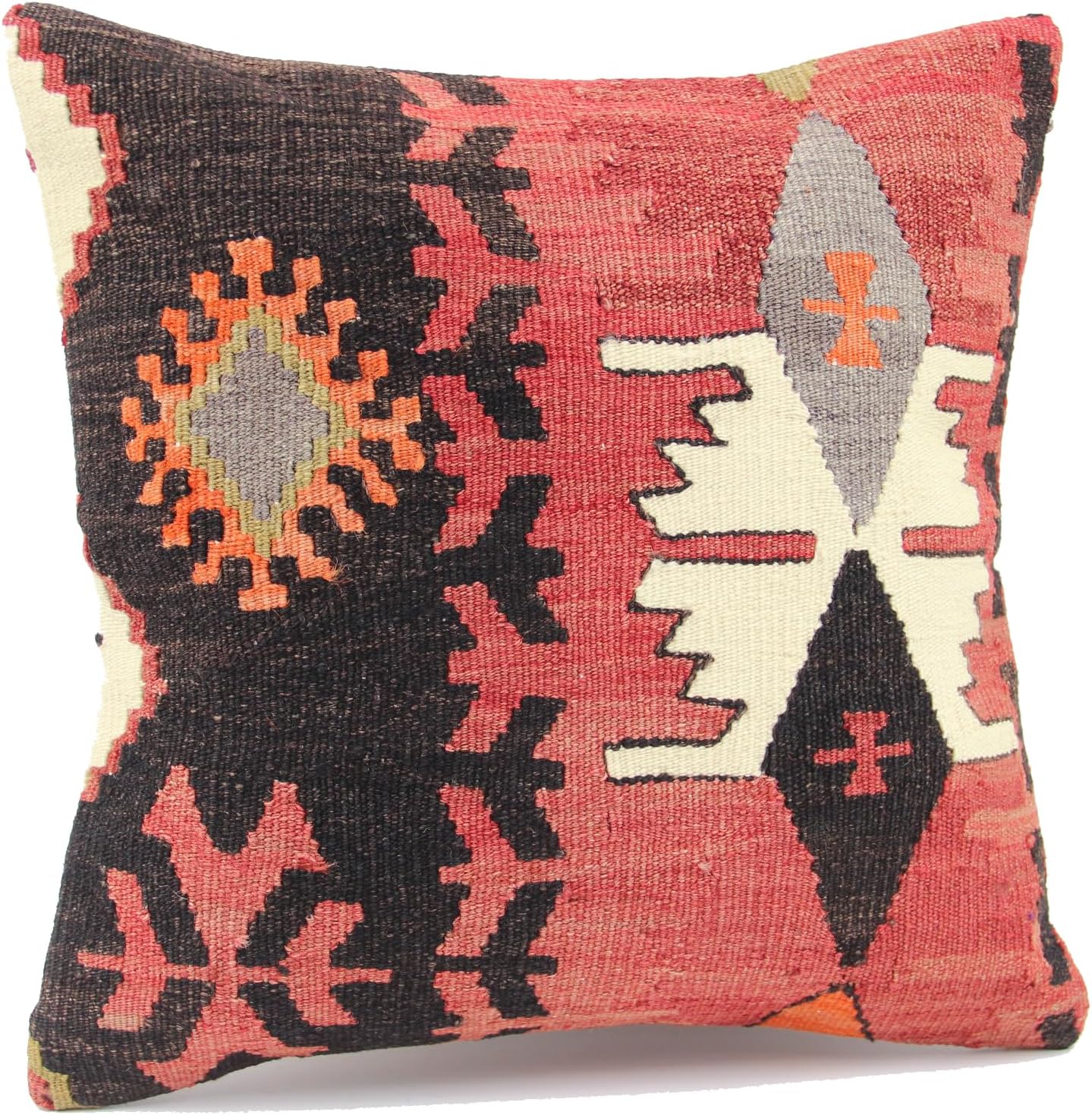 Throw Kilim Pillow Cover 16x16 inch Decorative Nomadic Boho Design Oriental Accent Vintage Teppich Interior Design Bohemian Retro Anatolian Natural Dye Cushion Cover M3436