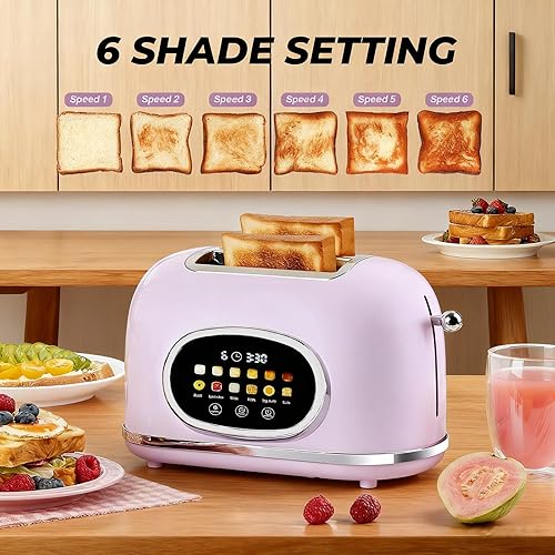 Miniatura 3 de Roter Mond Tostadora de 2 rebanadas con pantalla táctil inteligente, tostadora de pan retro de acero inoxidable con temporizador digital, modo de