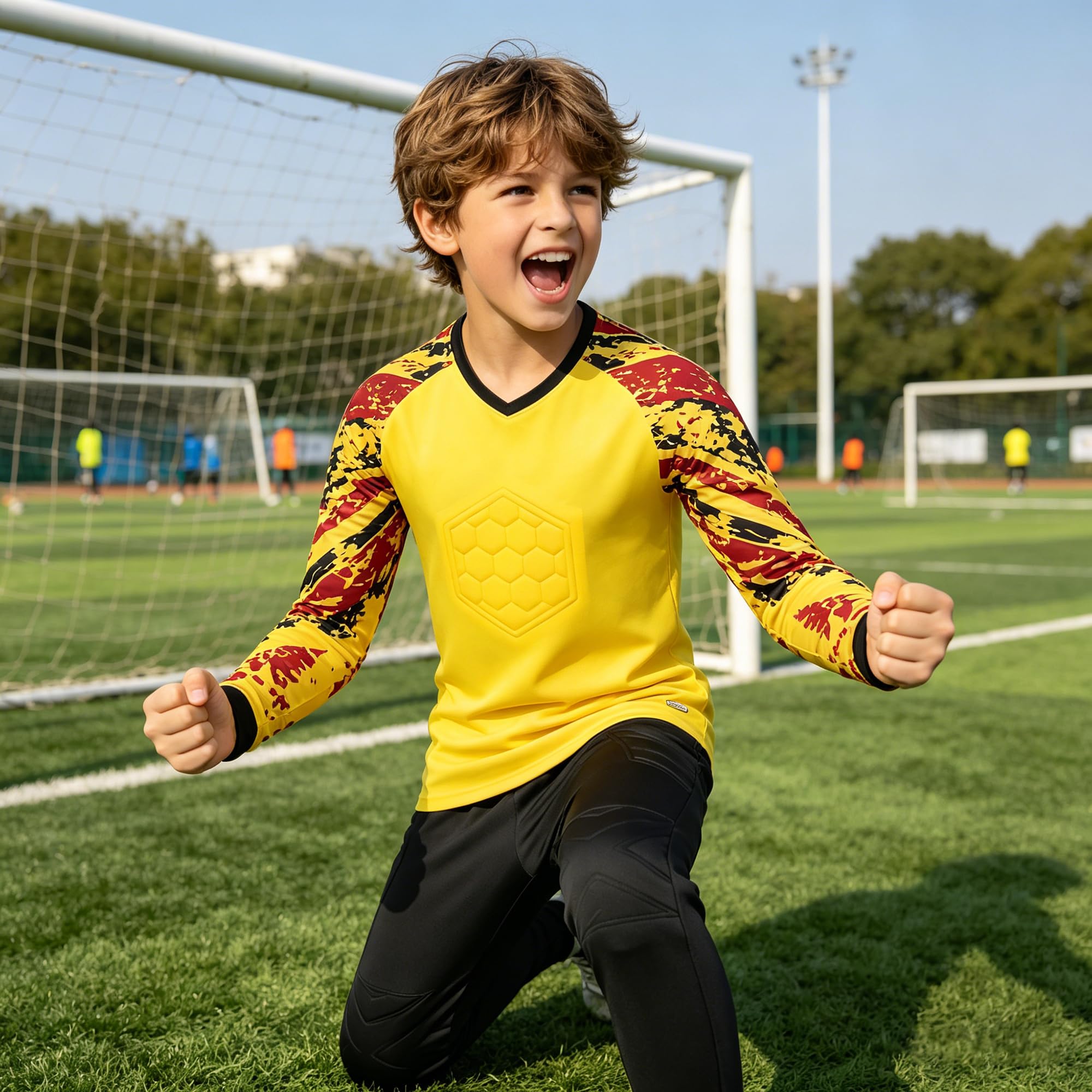 Maillot de portero acolchado para adultos y niños, transpirable, juego de portero de fútbol, pantalones cortos, entrenamiento de competición, balonmano, equipo de portero
