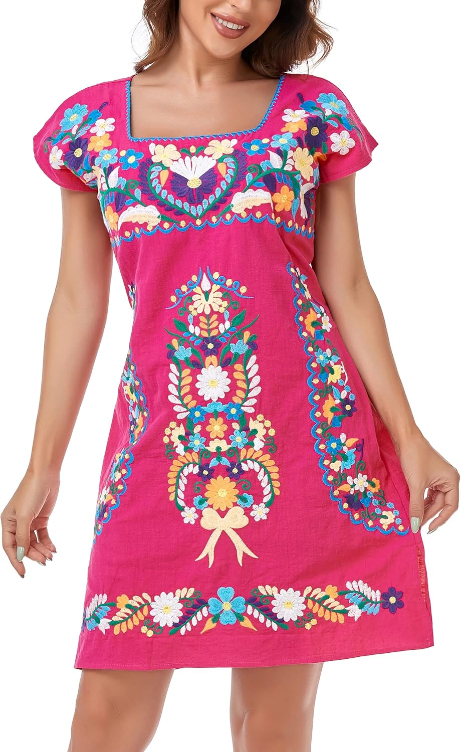 YZXDORWJ Women Mexican Embroidered Dress Ruffle Collar Sleeveless - Image 2