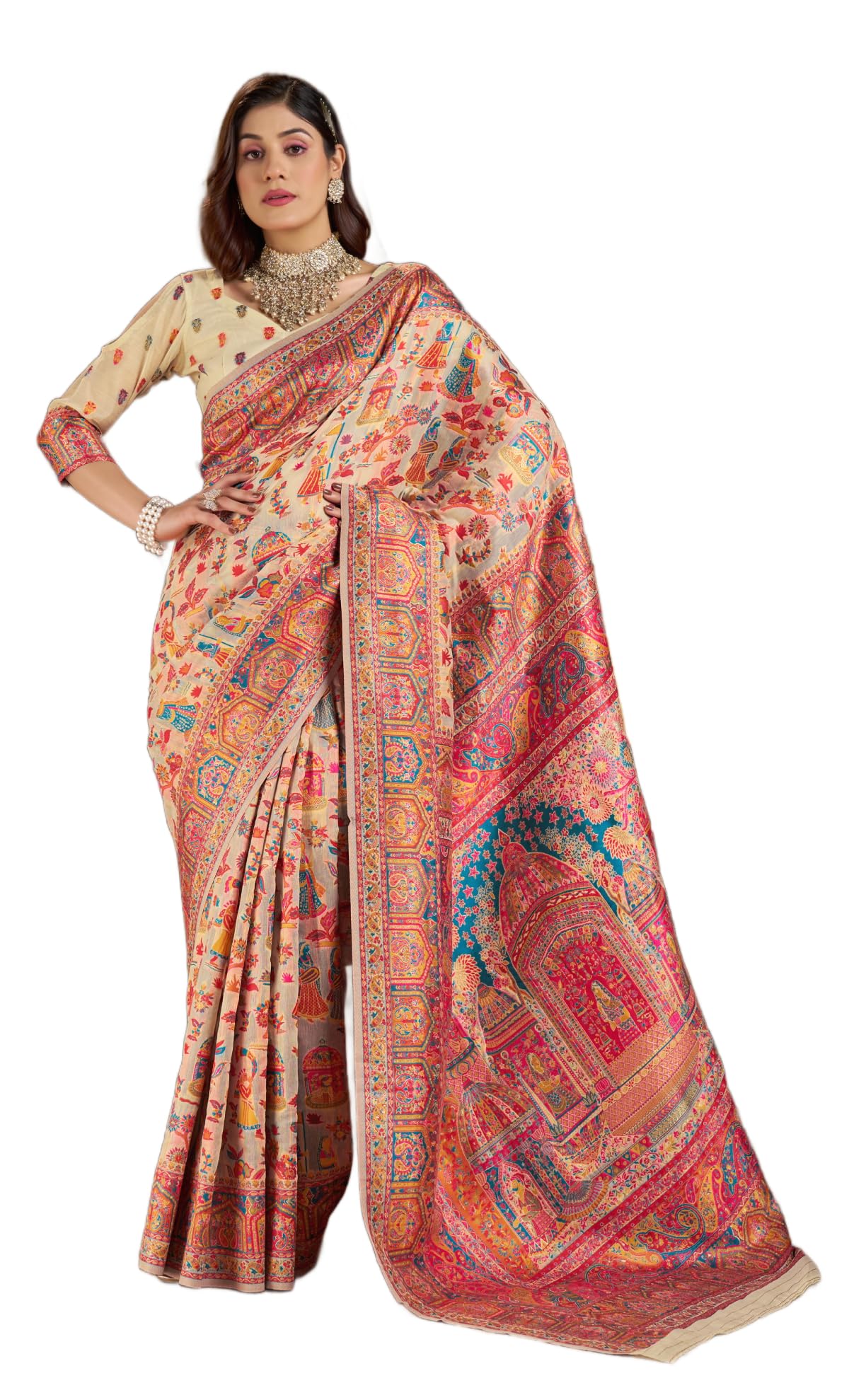 Women's Pashmina Pattern Cotton Silk Saree with Zari Weave Type and Unstitched Blouse Piece-image-18