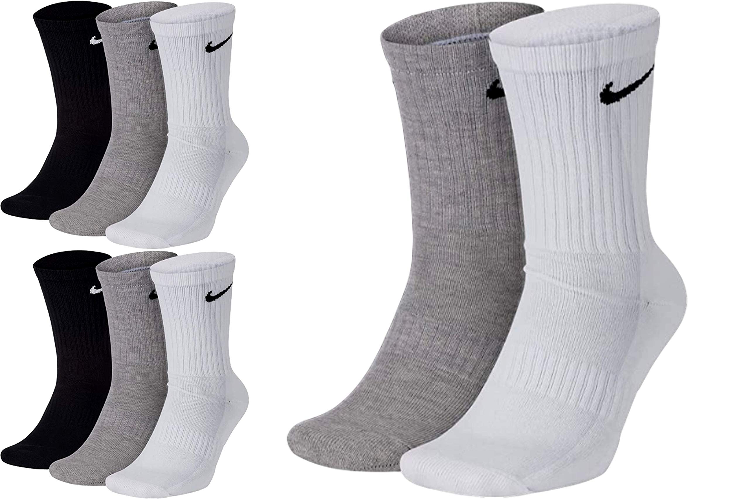 Nike 8 Paar Herren Damen Socken Lang Weiß oder Schwarz oder Weiß Grau Schwarz Set Paket Bundle, Größe:42-46, Farbe:weiß grau schwarz