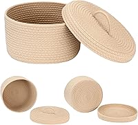 Vista 69 de Sea Team Round Cotton Rope Storage Basket with Lid, Lidded Woven Storage Bin, Nursery Storage Container, Diaper Caddy, Baby Shower Basket, Box, Cream