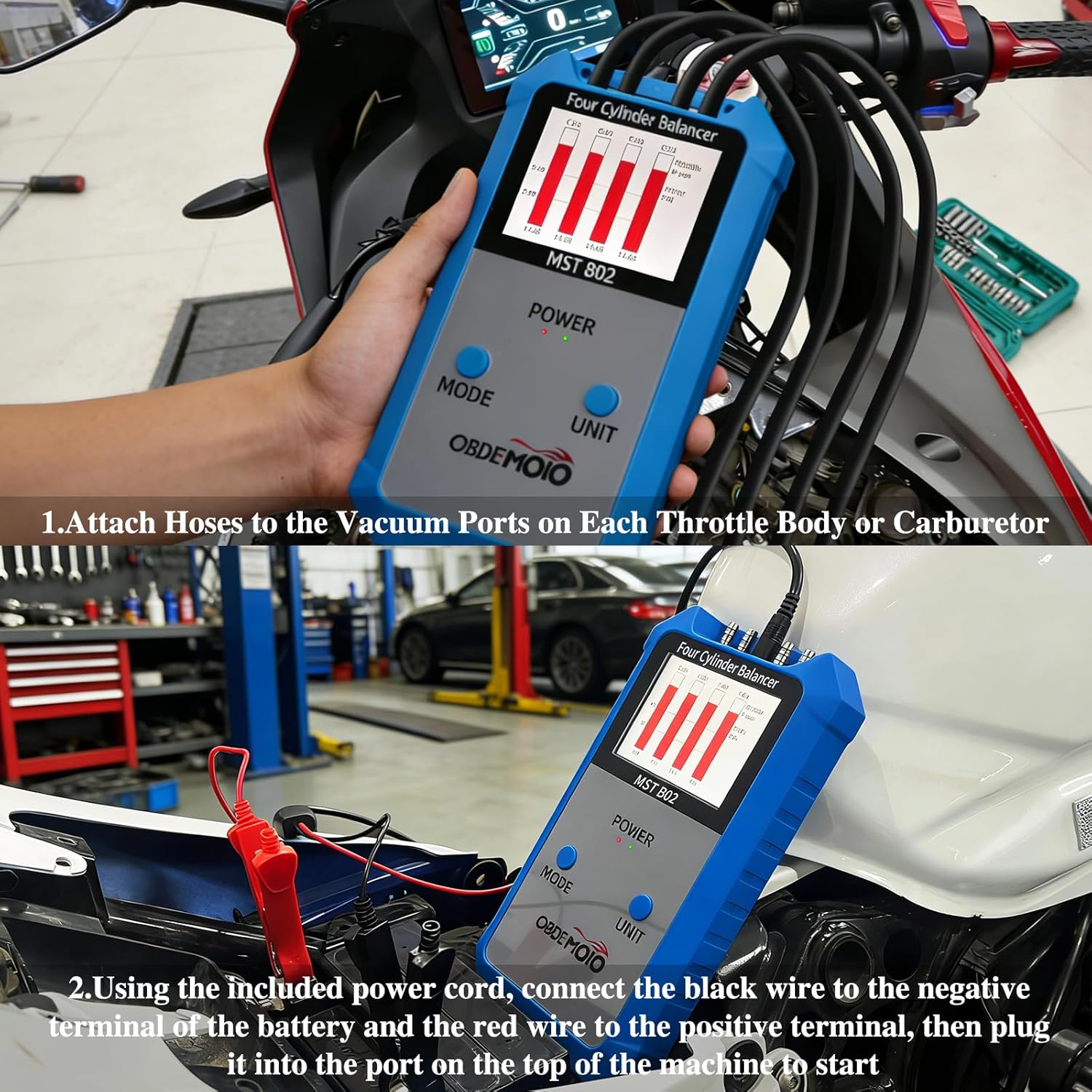 Digital Carburetor Synchronizer Tool with 3.5" LCD Oscilloscope Display, High-Precision Carb Sync Tool for 2/3/4 Cylinder Motorcycles, Digital Vacuum Gauge Automotive for Carb & EFI Vehicles