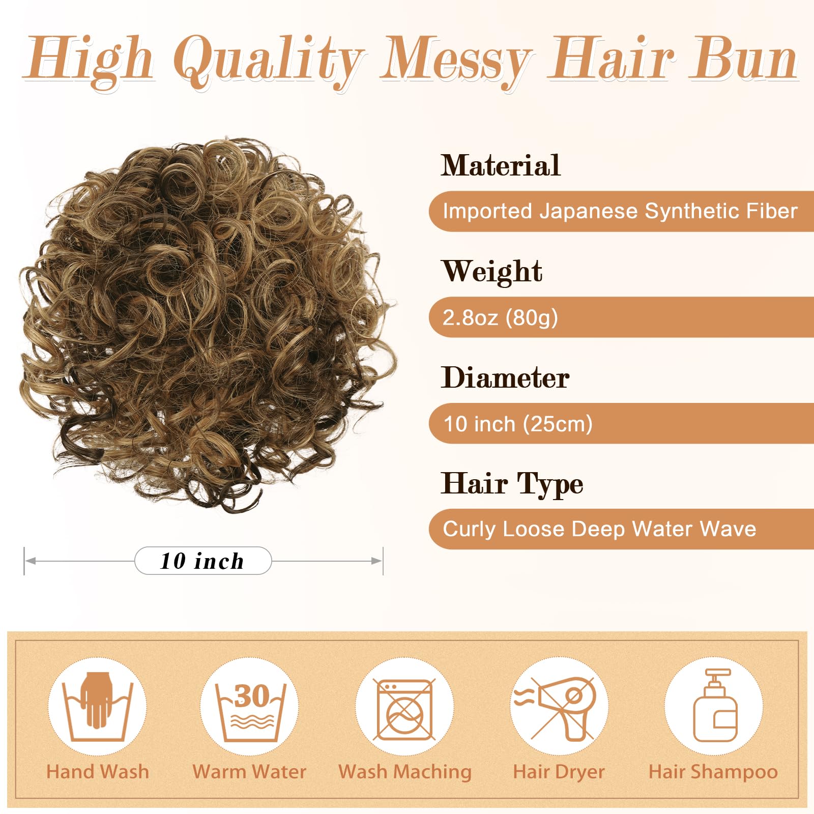 RUWISS Messy Bun Short Curly Drawstring Ponytail Extension Loose Hair Bun Hair Pieces for Women High Temperature Synthetic Hair Bun Extension 85g Brown Mixed Dark Blonde - Image 2