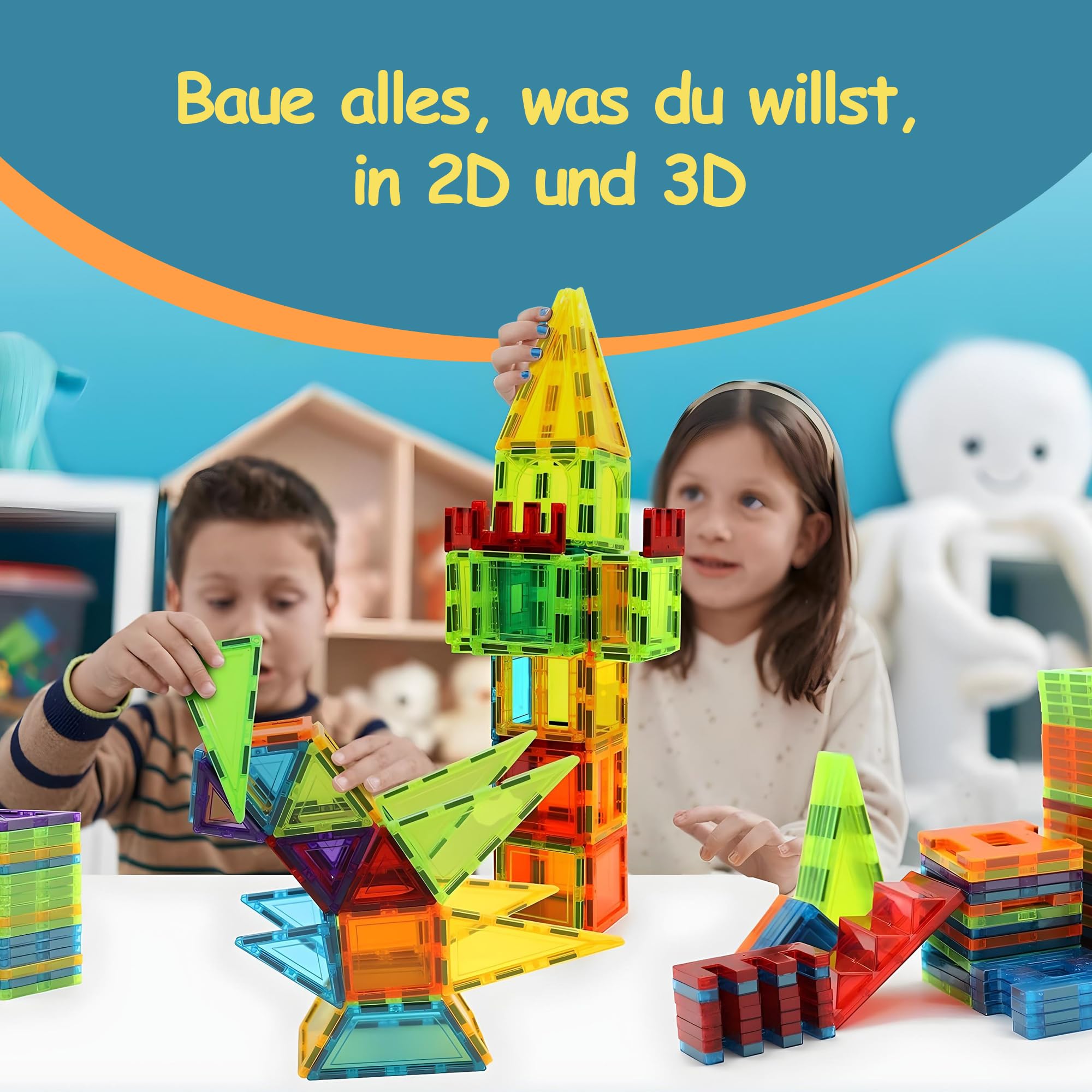 Olvy Magnetische Bausteine Montessori Spielzeug - 120 Magnetic Tiles Kinder - Magnetisches Konstruktionsspielzeug Ab 3 Jahre - Smart Playground Magnetbausteine, Magnetset Kinder (120 Magnetic Tiles)