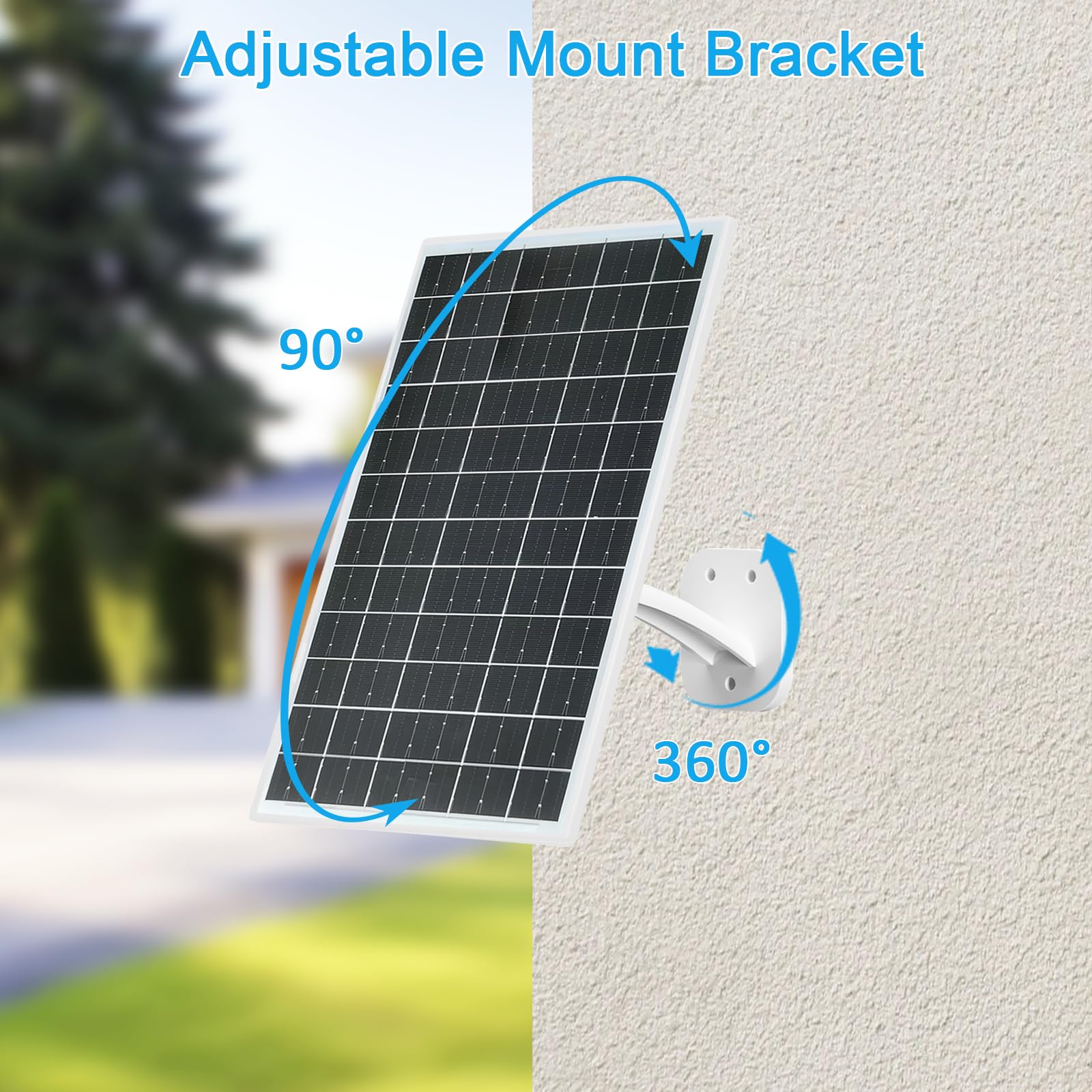FUTUREZEN Panel solar de 13 W para cámaras de seguridad y cámaras de sendero, USB-C, micro USB y salida CC de 5,5 x 2,1 mm, impermeable IP66, montaje ajustable de 360°, cable de 7.2 pies, paquete de 2