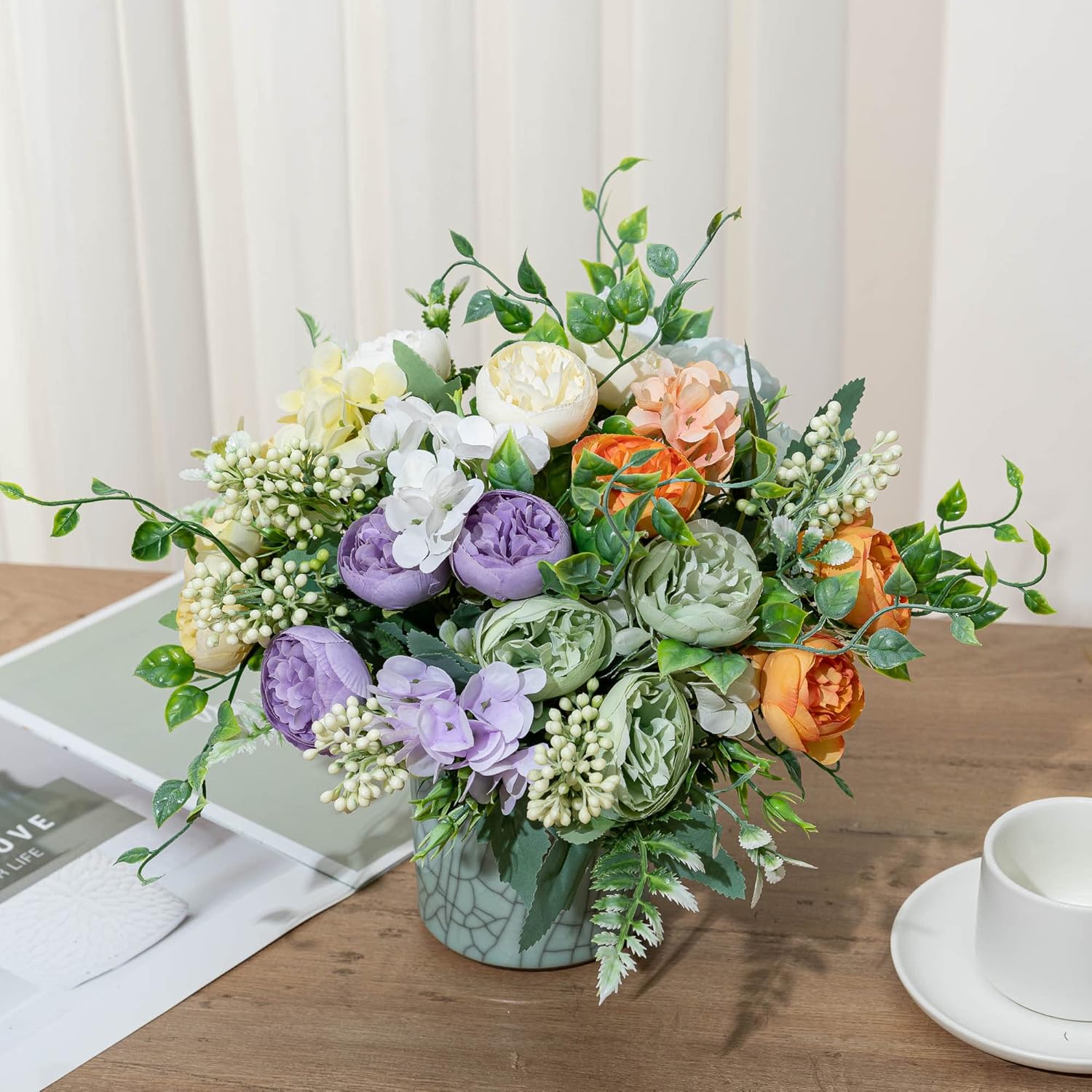 KAOYOO 2 PCS Artificial Peony Bouquet Short Stem for DIY Wedding Decoration Bridal Bouquet Home Decorations(Purple 2-PCS) - Image 5