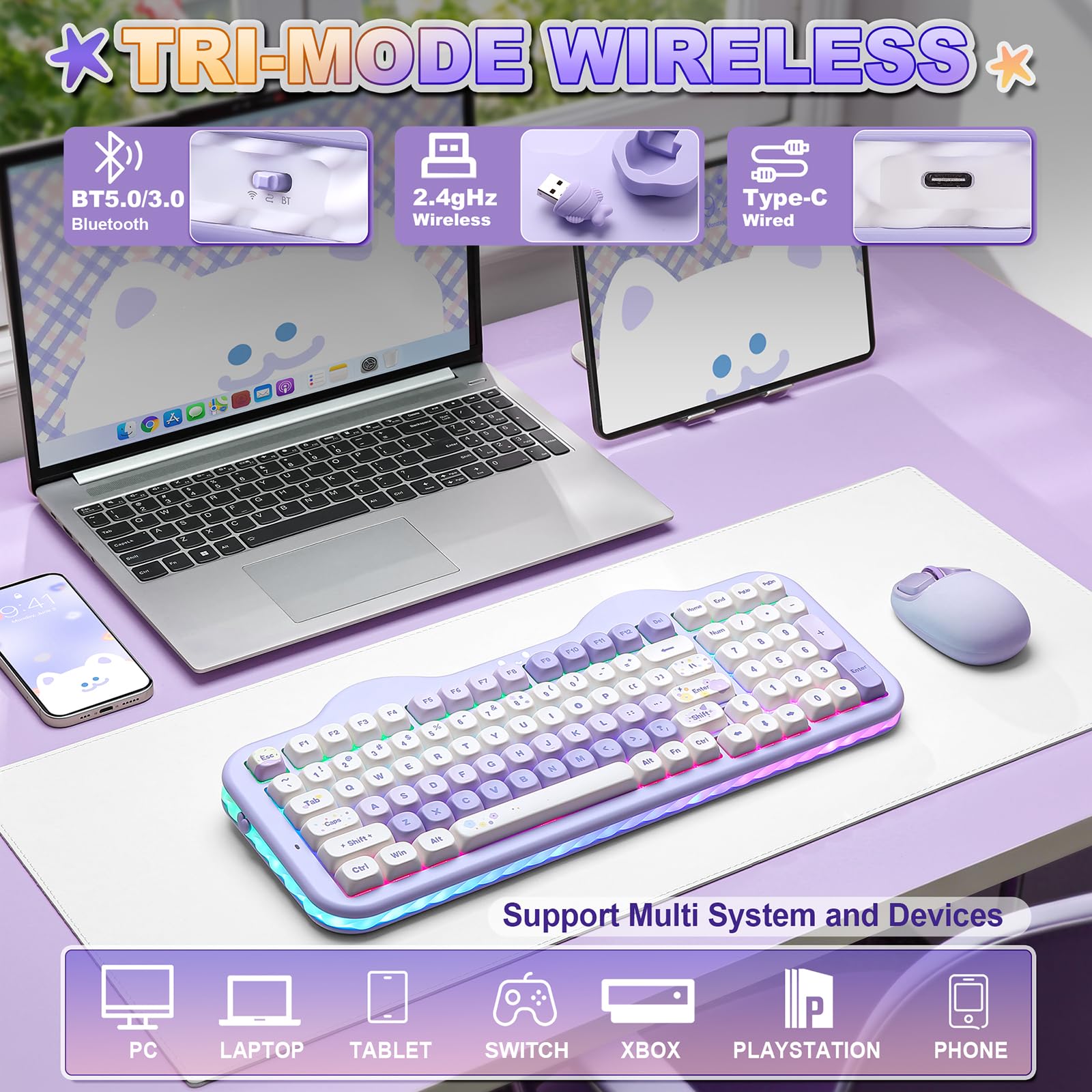 YUNZII C98 Wireless Mechanical Keyboard with Number Pad,98 Key BT5