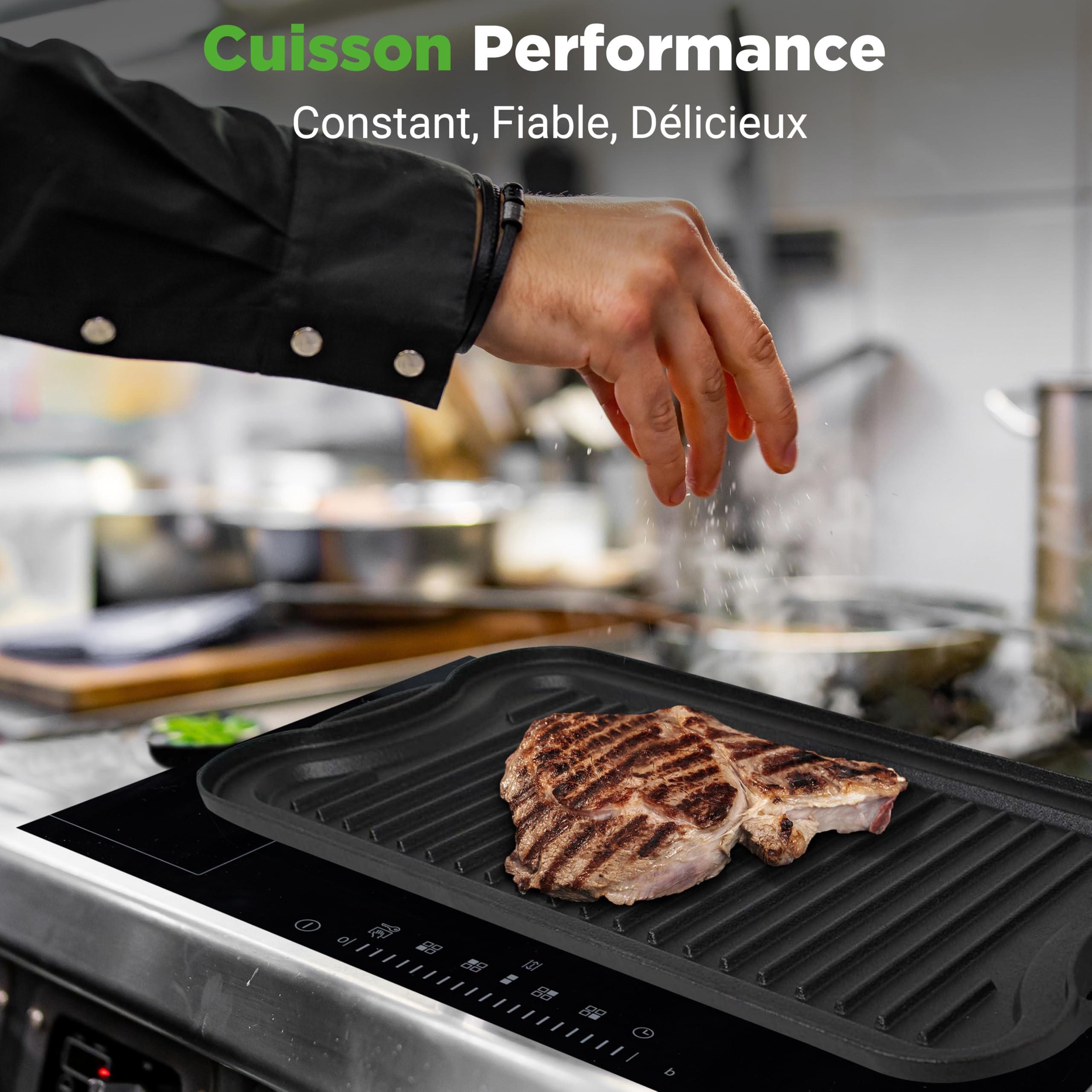 Nutrichef Plaque à Griller Réversible en Fonte-Plancha-Plancha pour Induction-Côtés Plat et Strié-Extra Large-Compatible Four -Sans PFOA et PFOS- Compatible avec Plusieurs Types de Plaques de Cuisson