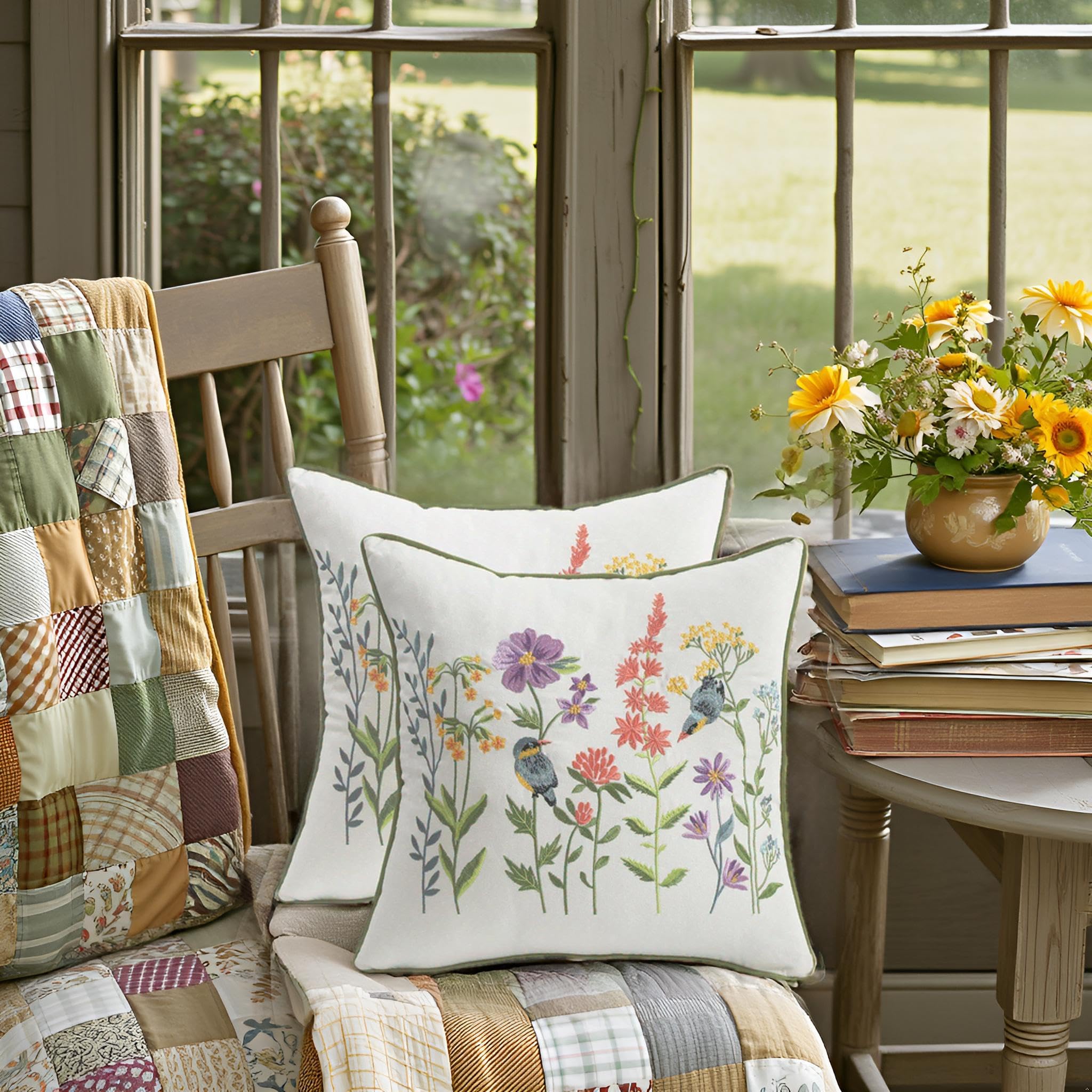 Amazon.co.jp: Tosleo 刺繍入りスローピローカバー 45.74×45.72cm 花と