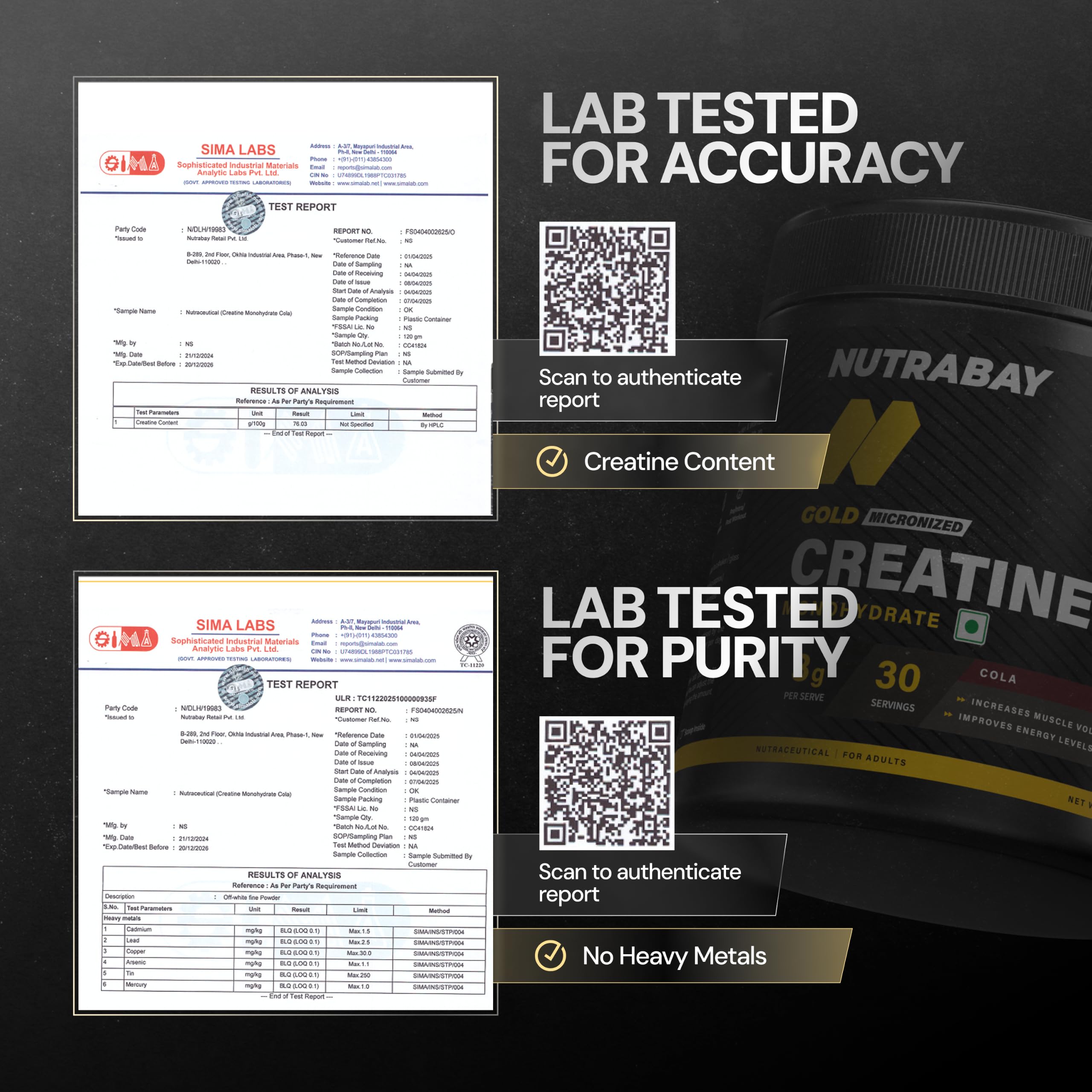 Nutrabay Gold Micronized Creatine Monohydrate 3g Creatine/Serving, NABL Lab Tested | DCD & DHT Tested | Increases Muscle Mass, Strength & Power – Pre/Post Workout Supplement – 120g, Cola — Amazon image 8