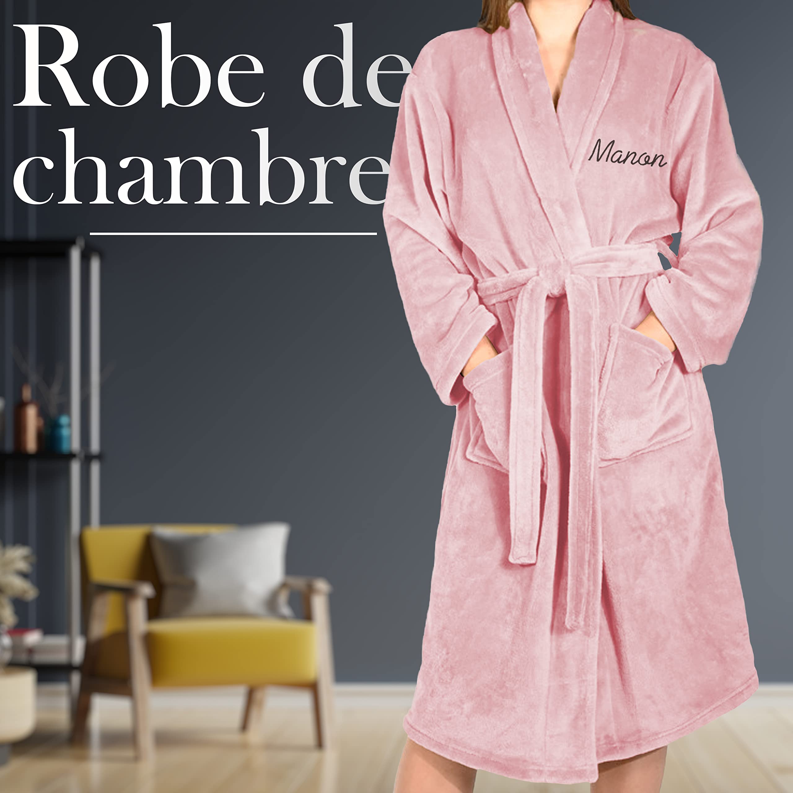 KDO MAGIC Robe de chambre femme personnalisée - Peignoir de chambre personnalisable - Brodé avec un prénom - Cadeau maman noël, saint valentin, anniversaire, fête des mères