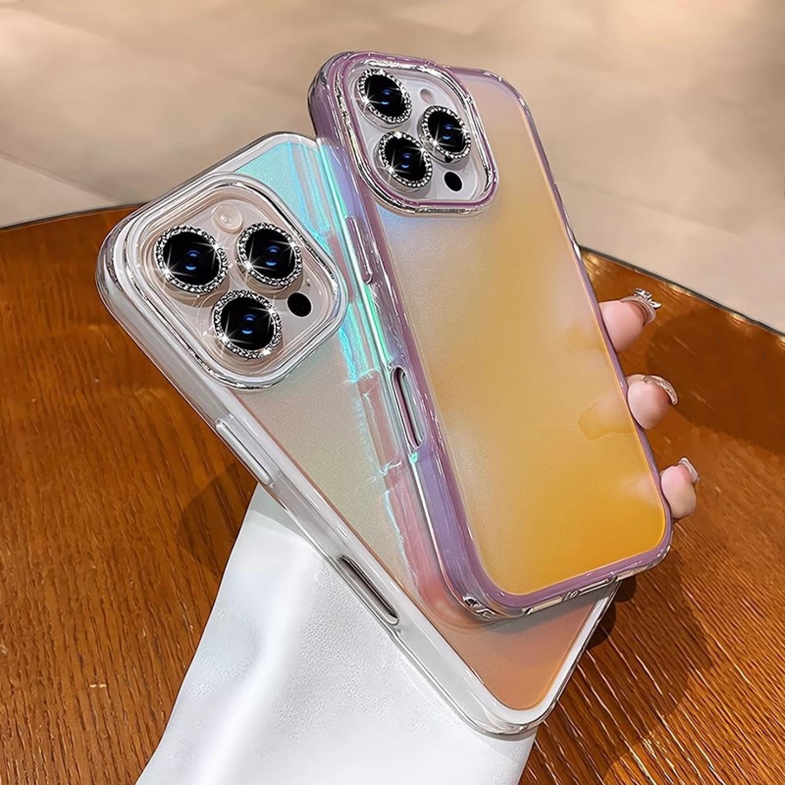 Film de Protection Antichoc Transparent à Paillettes et dégradé Laser Aurora (pour iPhone 15/Rose)
