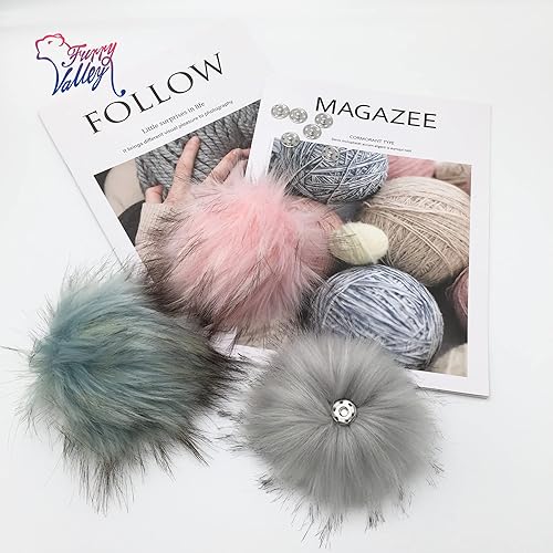 Miniatura 7 de Furryvalley Pompón de piel sintética, 6 unidades, manualidades, bolas esponjosas para sombrero, zapatos, bufandas con cierre a presión, sombrero de
