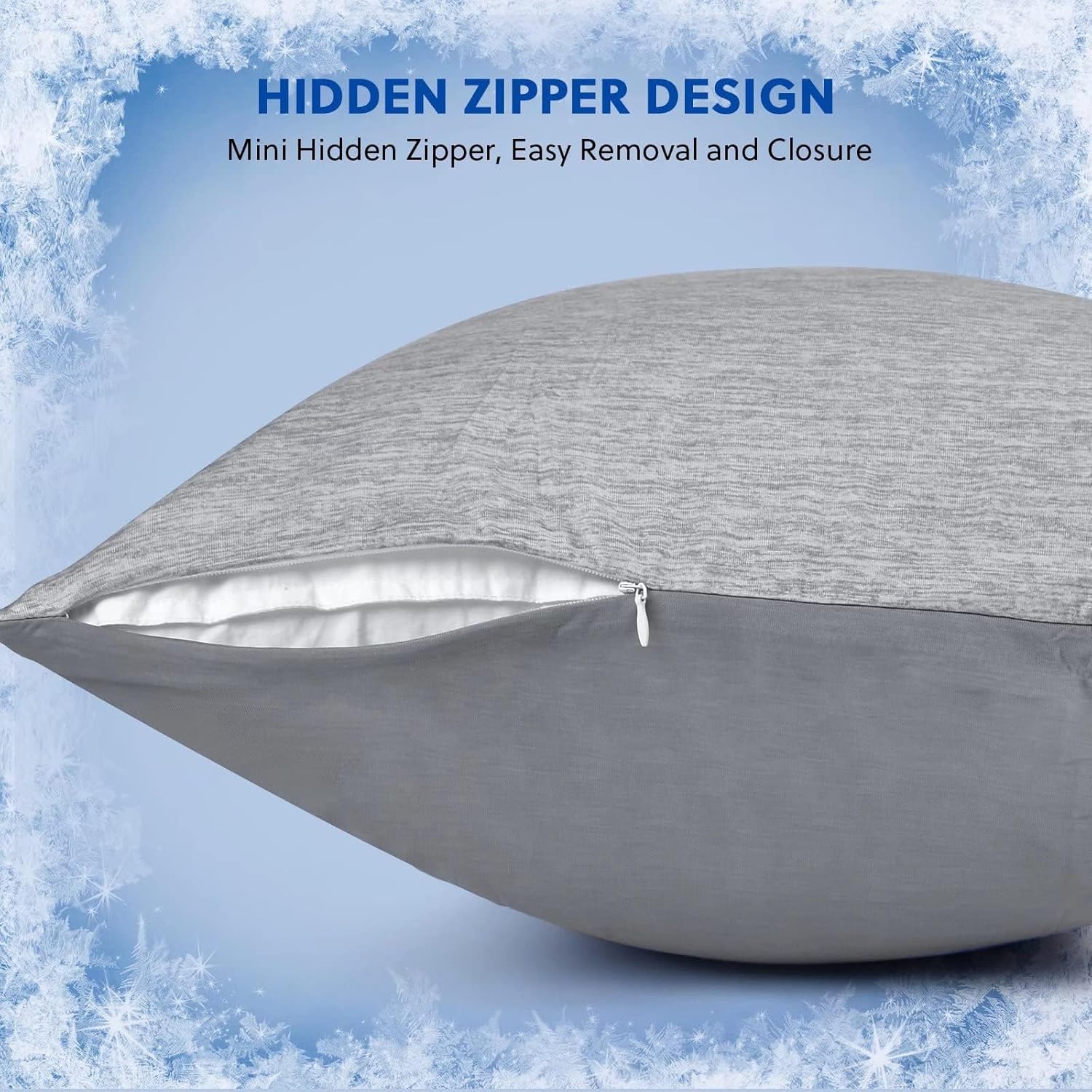 HOMFINE Cooling Pillowcases Standard Size - Double Side Q-Max 0.439 Cooling Fiber for Pillow Protector, Breathable Cold Pillow Cover for Hot Sleeper Night Sweat, Hidden Zipper, 2 Pack (20"x26", Grey) - Image 5