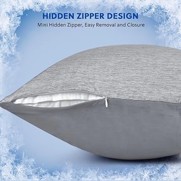 HOMFINE Cooling Pillowcases Standard Size - Double Side Q-Max 0.439 Cooling Fiber for Pillow Protector, Breathable Cold Pillow Cover for Hot Sleeper Night Sweat, Hidden Zipper, 2 Pack (20x26, Grey)