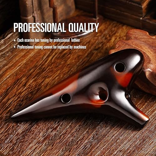 Miniatura 4 de MIFOGE Ocarina 12 tonos de agujero Alto C con soporte de exhibición de envoltura de regalo, cubierta protectora para el cuello, libro de canciones,
