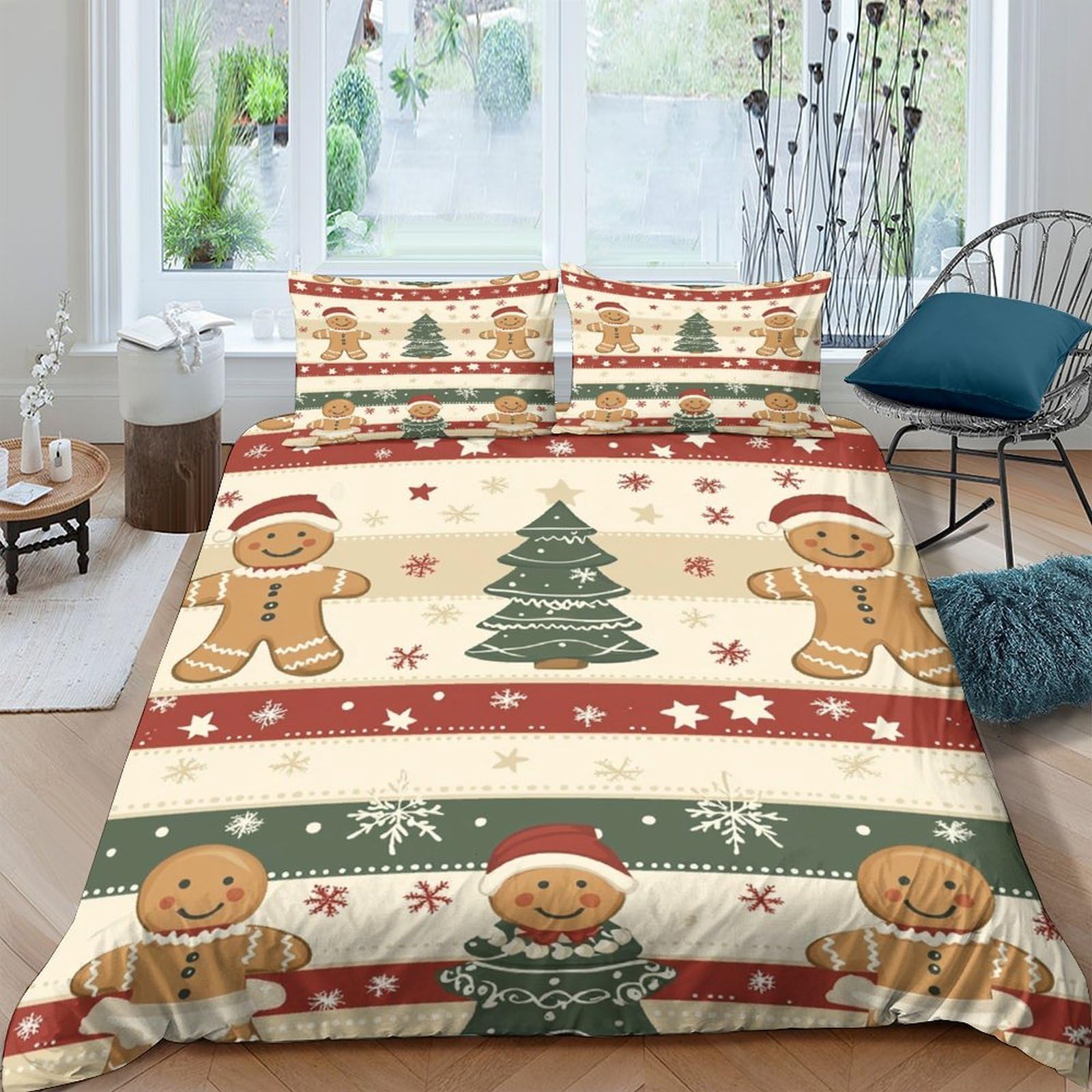 Ctjqhvkz Style-1 3D Printed Gingerbread Christmas Tree Fitted Sheet Microfiber Anti-Slip Bed Cover For Bedroom Guest Room Machine Washable Single（135X200cm）