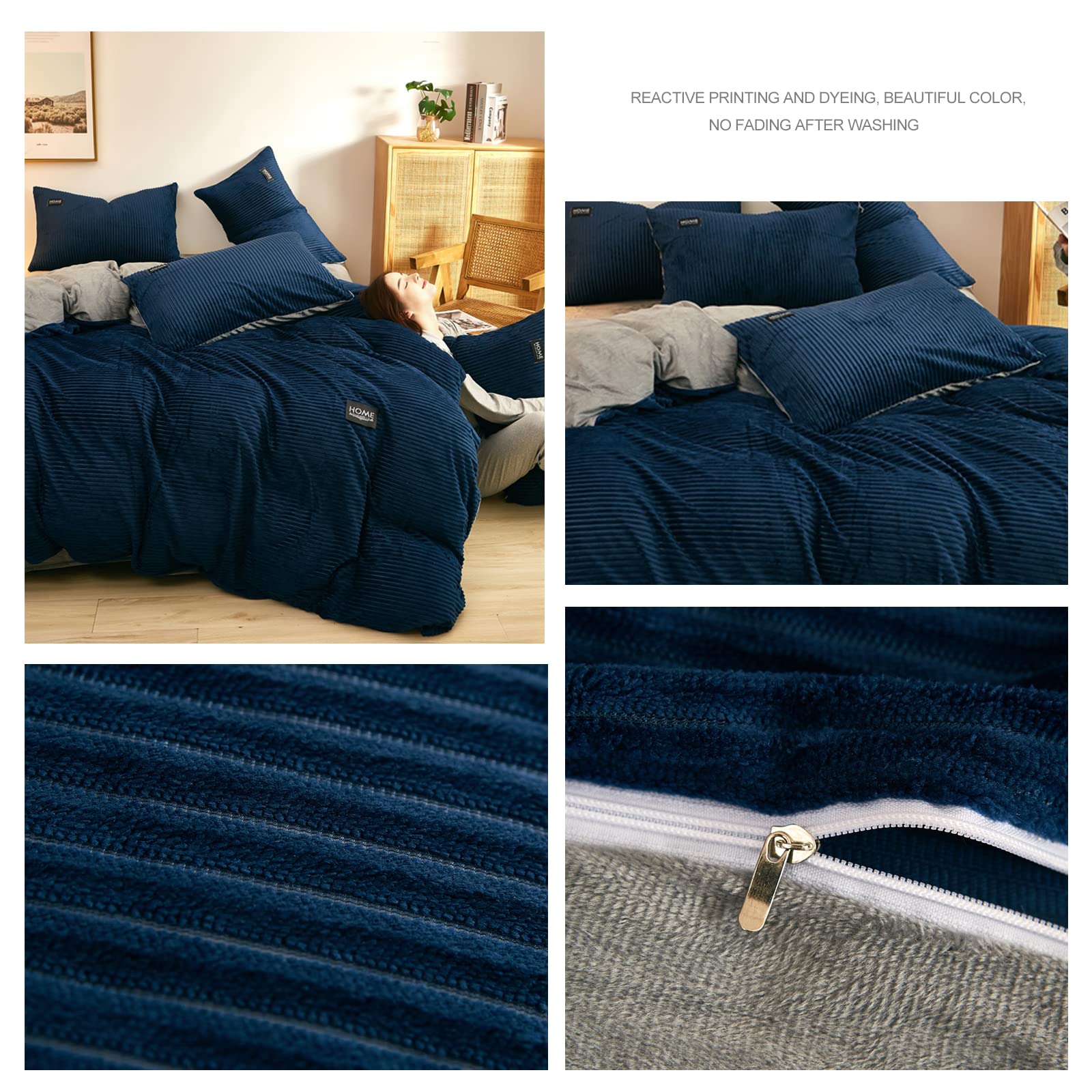 Ergocar Set Biancheria da Letto 4 Pezzi, Morbida Respirabile Biancheria da Letto, Copripiumino Matrimoniale con Cerniera, Biancheria da letto 230x250 cm e 2 Federe 48x74 cm, Semplice Stile