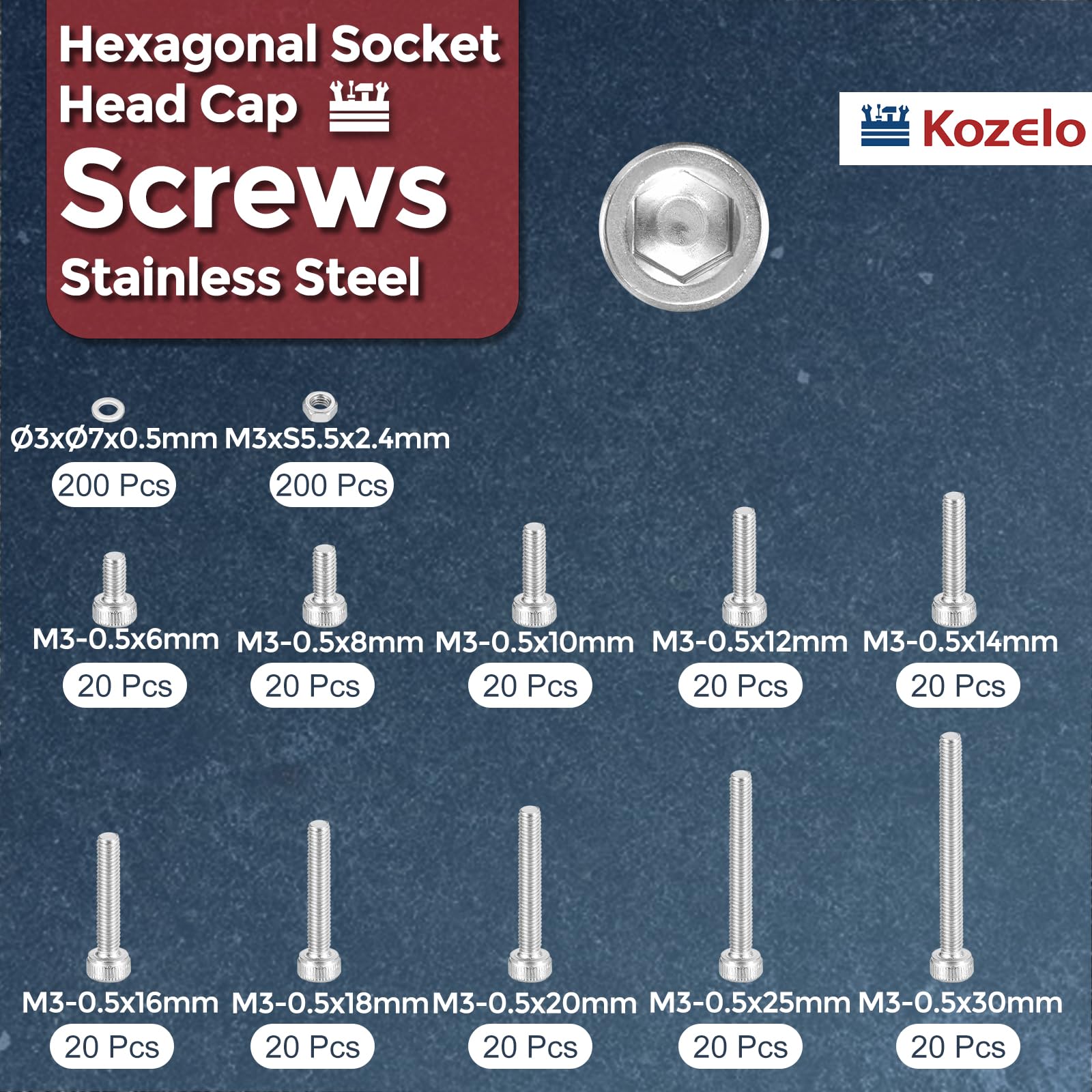 Kozelo 600pcs M3 Socket Head Cap Screws Bolts Nuts Assortment Kit - Image 2