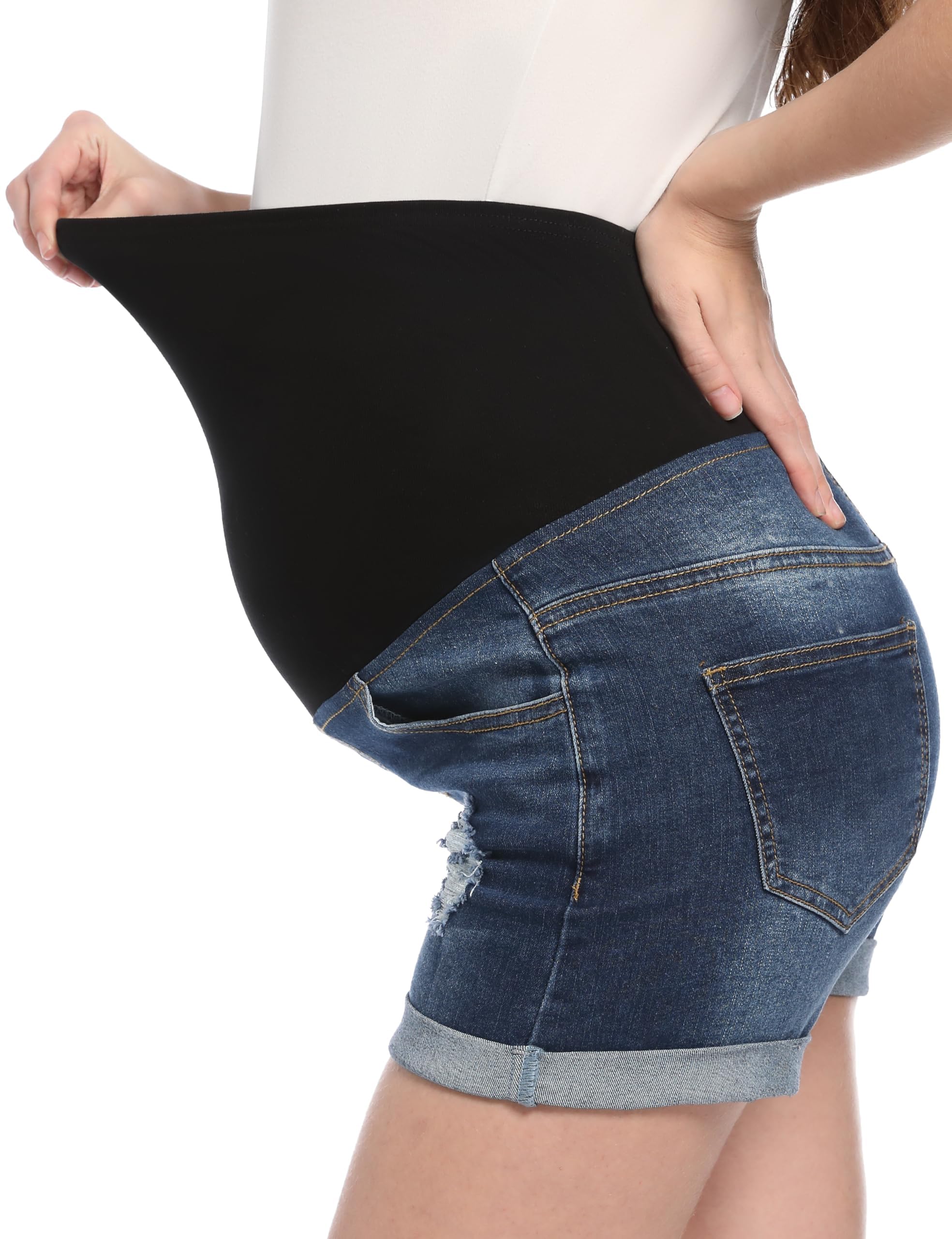 Pantalones Vaqueros Cortos De Maternidad Pantalones Cortos De Verano Elástica Jeans Shorts por Embarazadas
