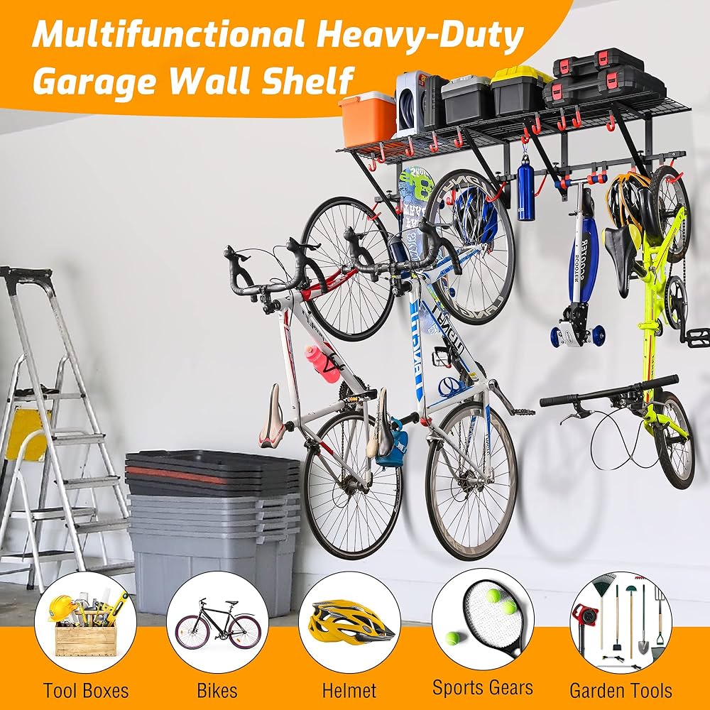 Amazon.com: PLKOW Garage Wall Shelving Includes Bike Hooks
